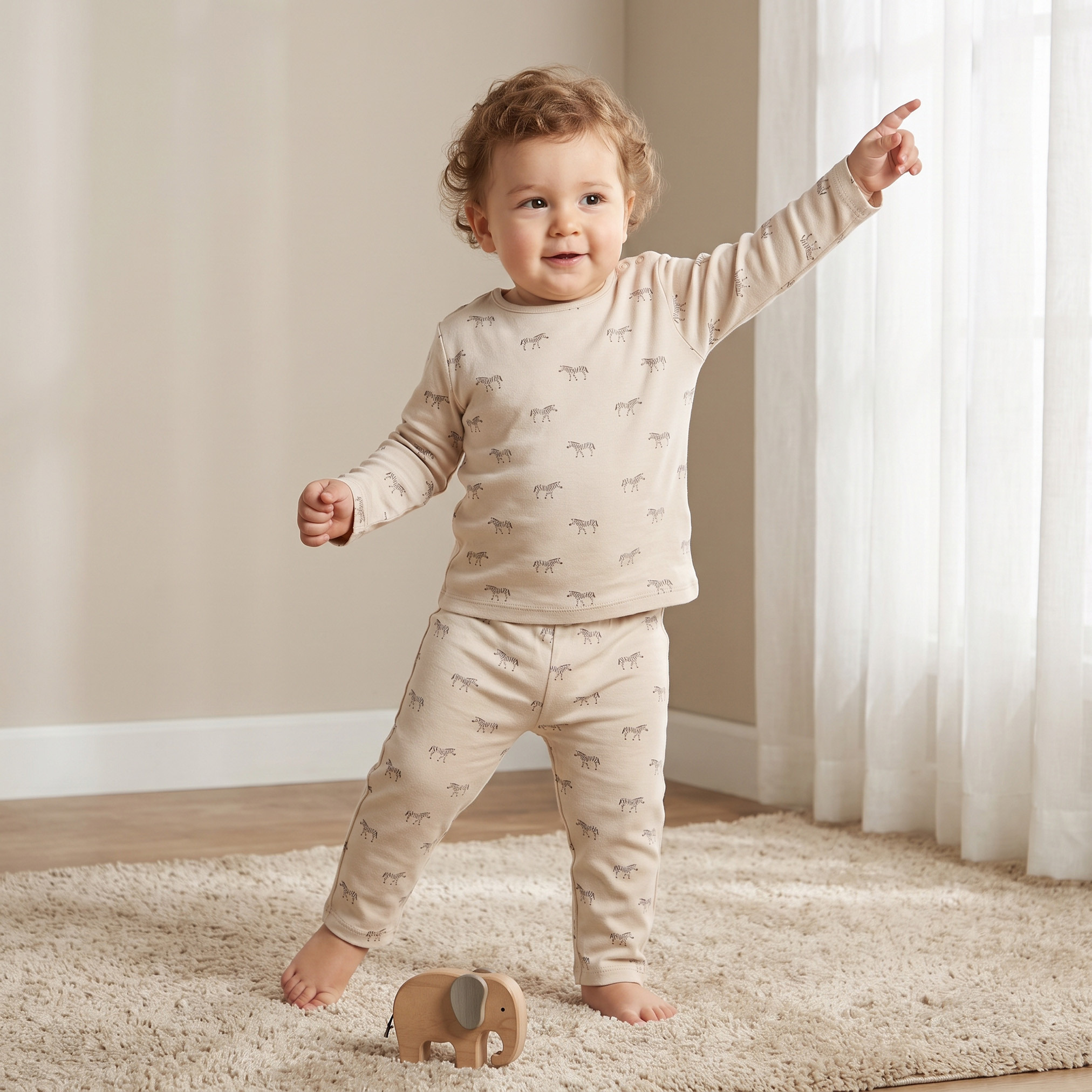 طقم بيجاما قطن بياقة ضيقة وأكمام طويلة وطبعات من جونيورز-baby-boys-clothing-nightwear-pyjamasets-image-1