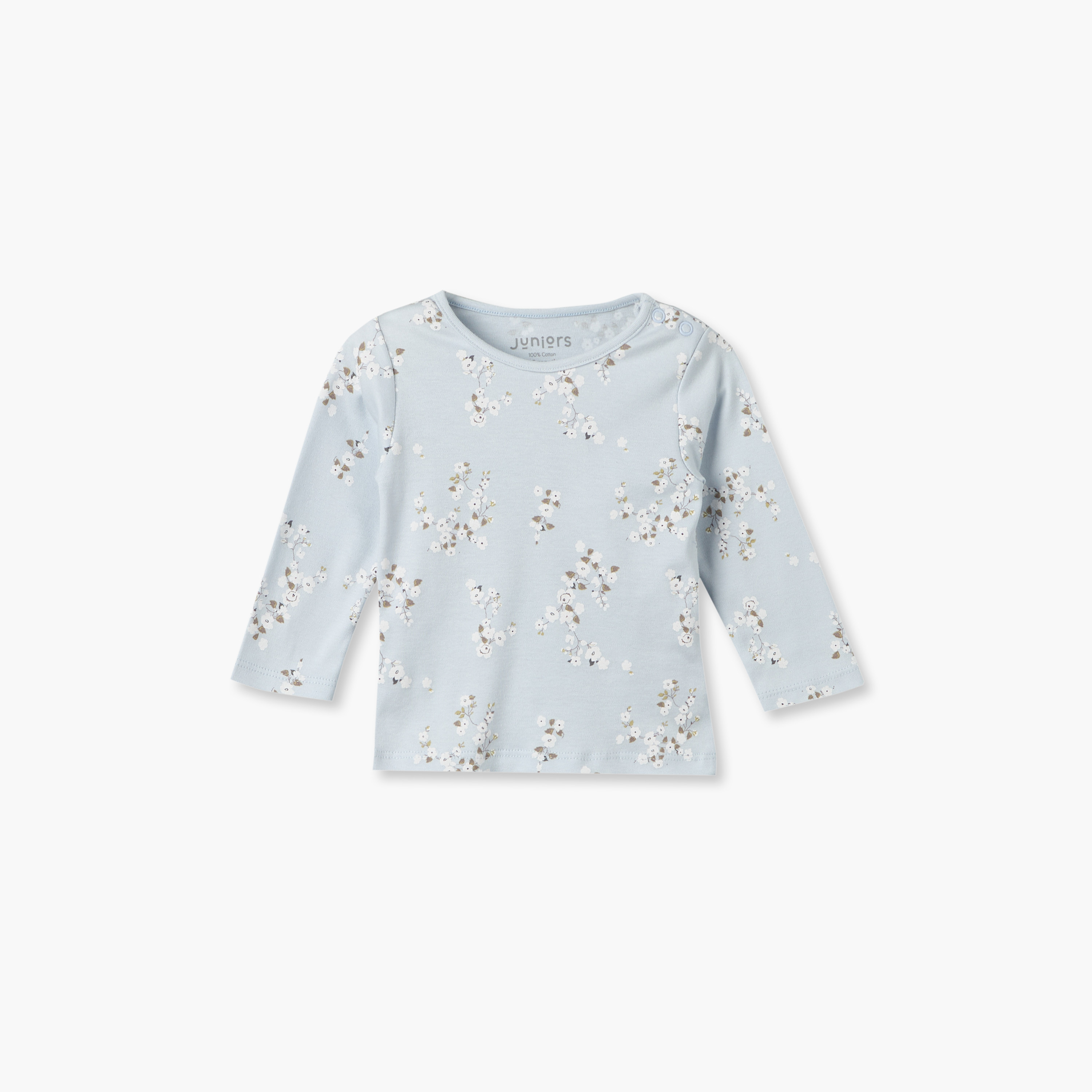 طقم بيجاما قطن بياقة ضيقة وأكمام طويلة وطبعات زهرية من جونيورز-baby-girls-clothing-nightwear-pyjamasets-image-2
