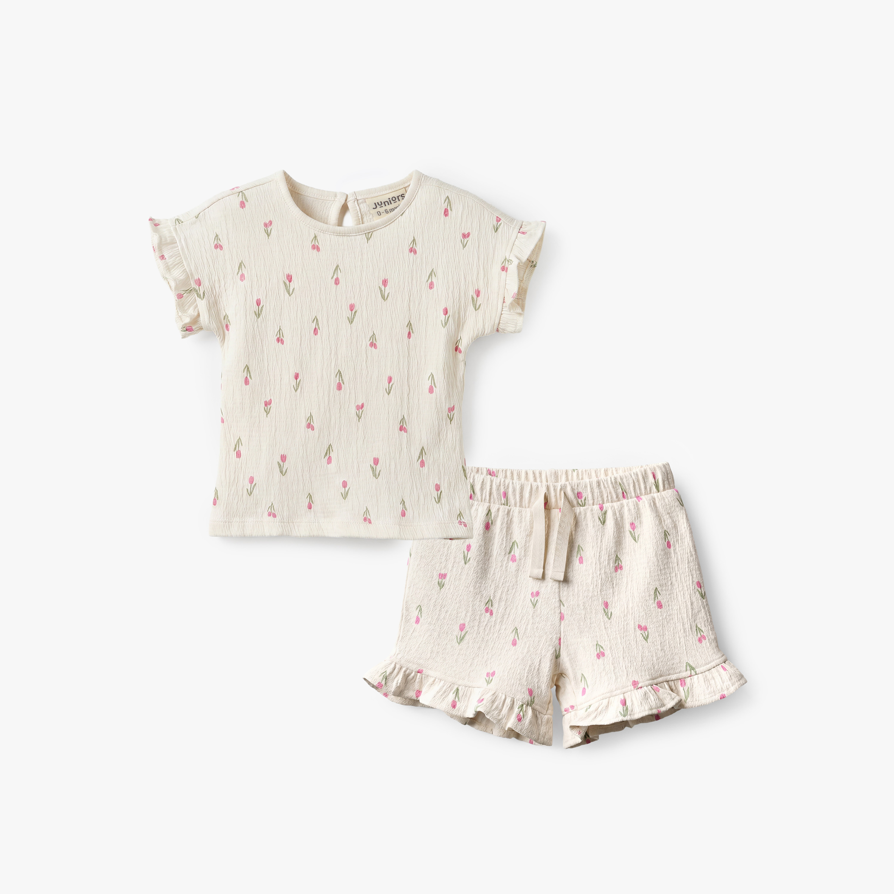 Juniors Crew Neck Short Sleeves Top and Shorts Set with Tulip Print-baby-girls-clothing-setsandcoords-image-2