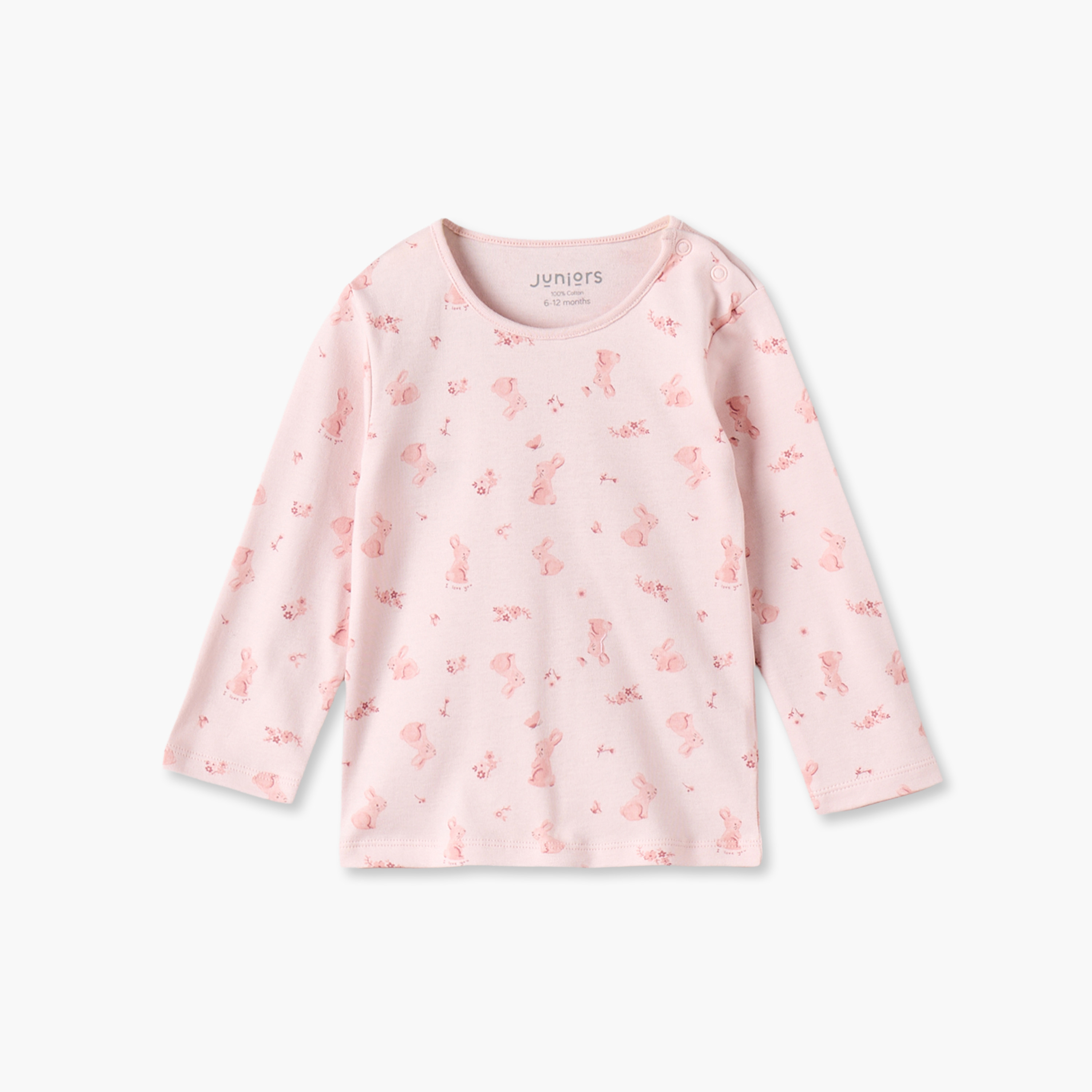 طقم بيجاما قطن بياقة ضيقة وأكمام طويلة وطبعات أرنب من جونيورز-baby-girls-clothing-nightwear-pyjamasets-image-2