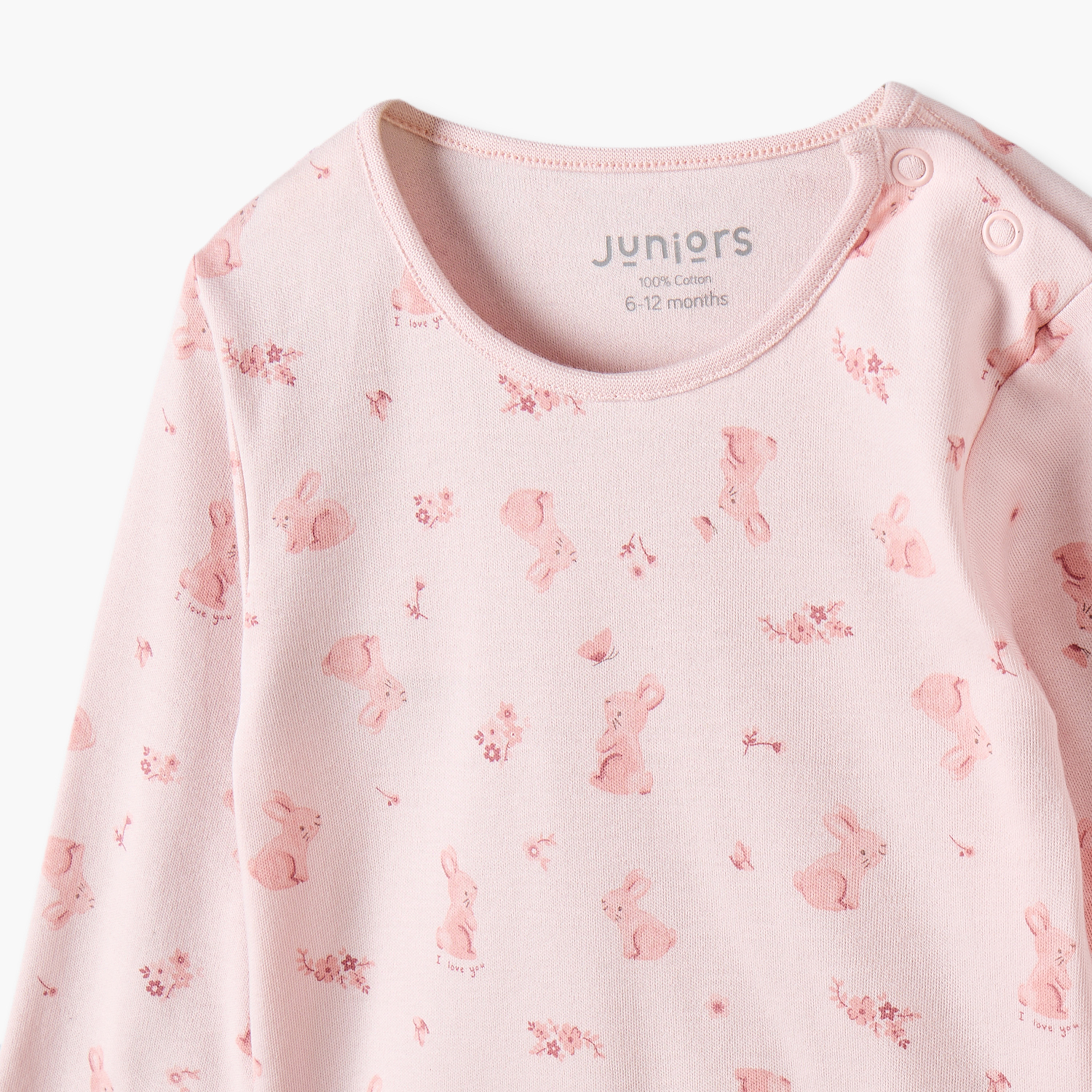 طقم بيجاما قطن بياقة ضيقة وأكمام طويلة وطبعات أرنب من جونيورز-baby-girls-clothing-nightwear-pyjamasets-image-6