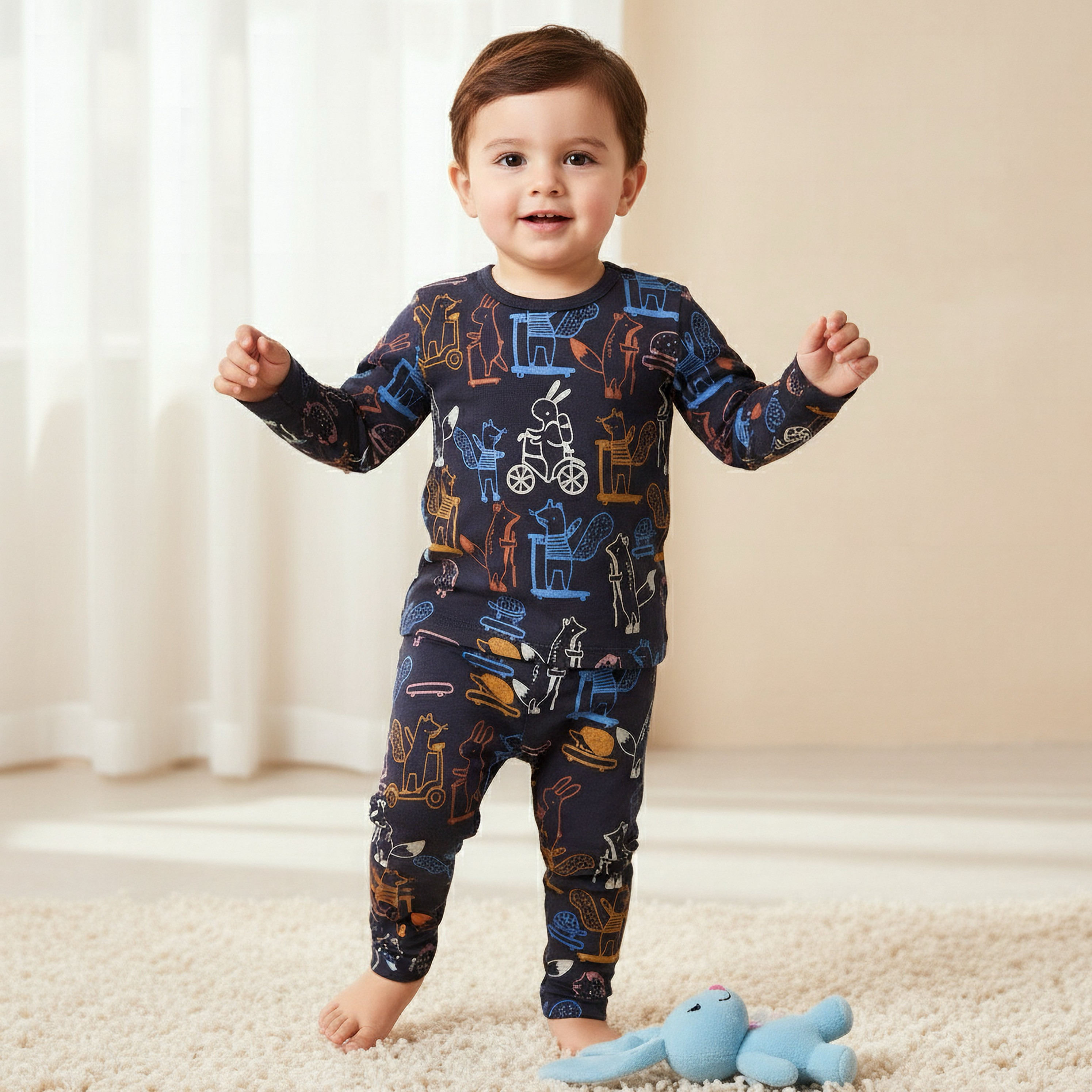 طقم بيجاما أولاد بطبعات دب - قطن - بأكمام طويلة وياقة ضيقة من جونيورز-baby-boys-clothing-nightwear-pyjamasets-image-1