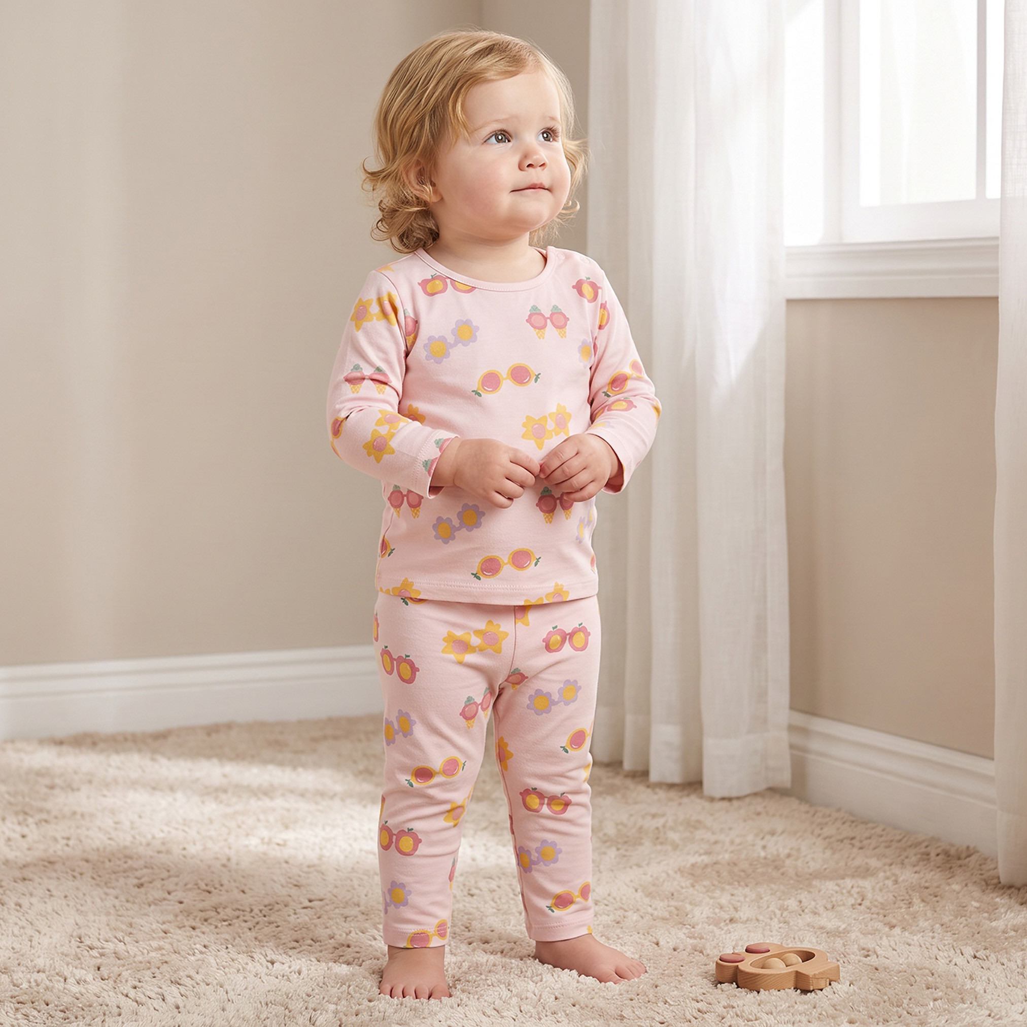 طقم بيجاما قطن بياقة ضيقة وأكمام طويلة وطبعات جرافيك من جونيورز-baby-girls-clothing-nightwear-pyjamasets-image-1