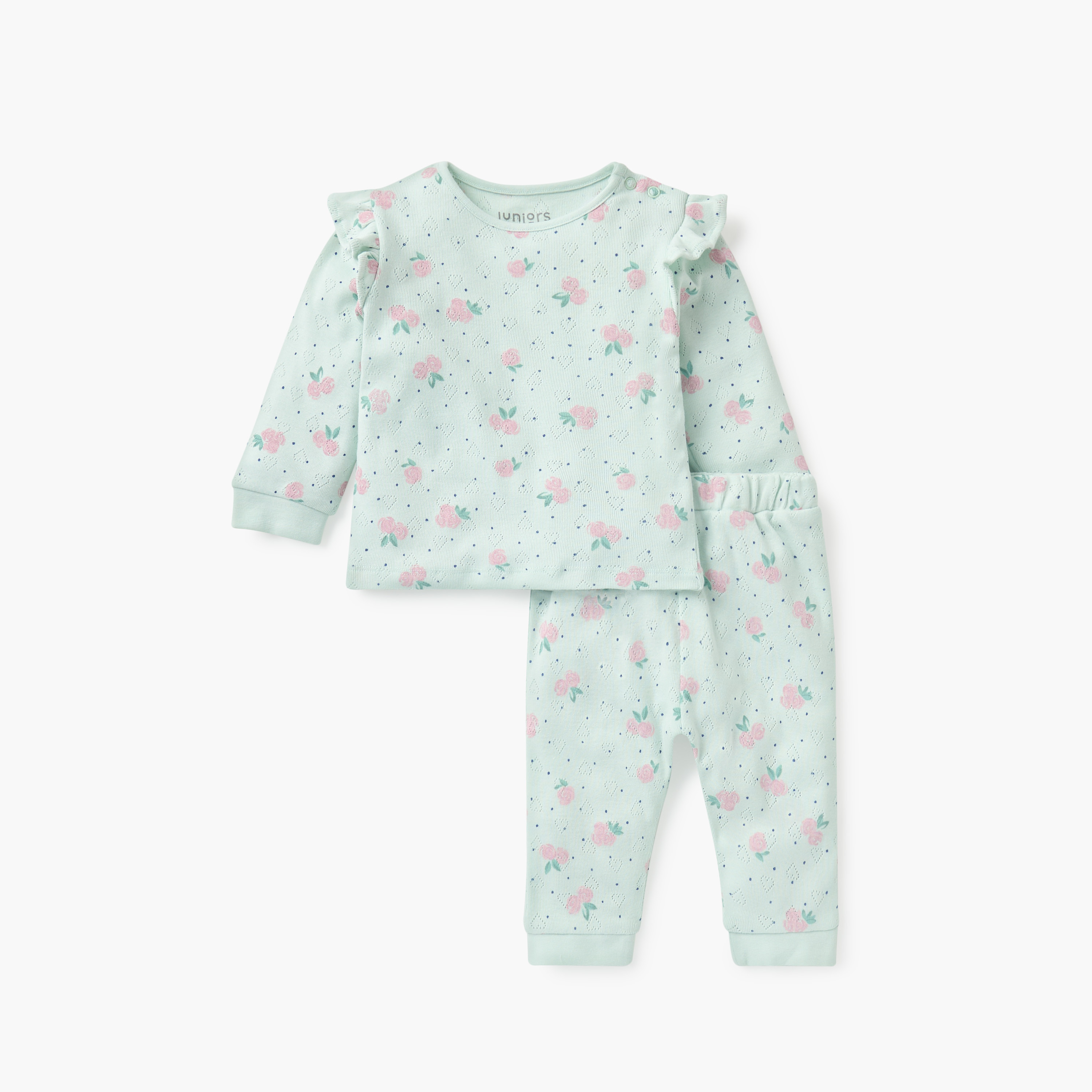 طقم بنطلون بيجاما وتيشيرت بوينتيل بطبعات زهرية من جونيورز-baby-girls-clothing-nightwear-pyjamasets-image-1
