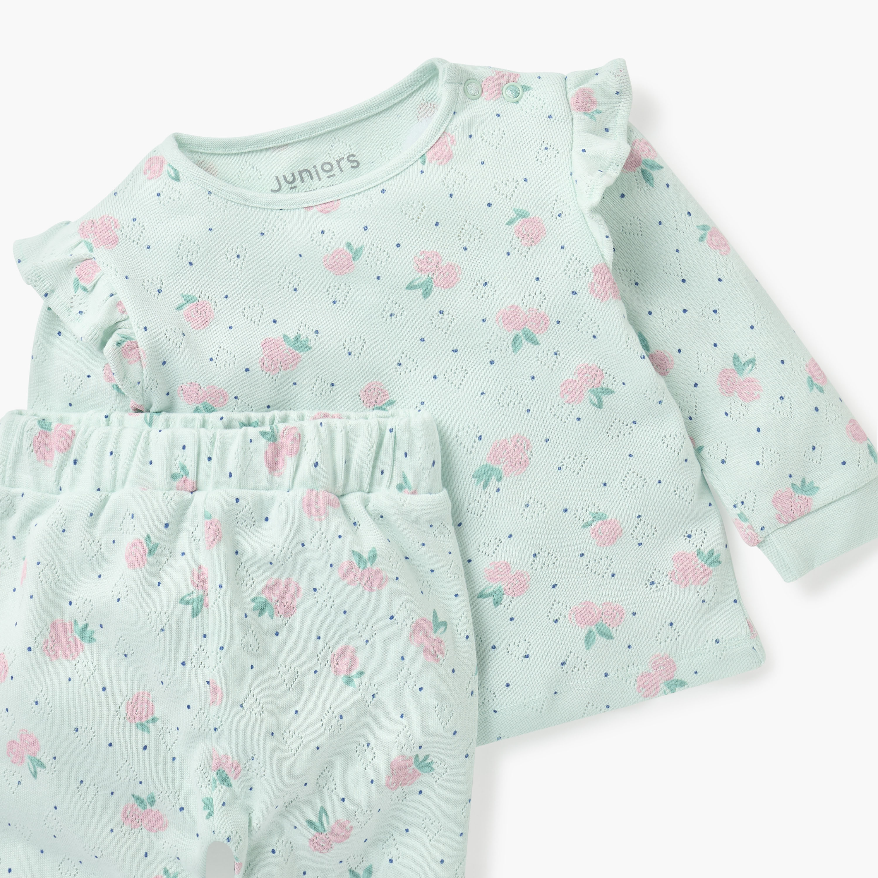 طقم بنطلون بيجاما وتيشيرت بوينتيل بطبعات زهرية من جونيورز-baby-girls-clothing-nightwear-pyjamasets-image-4