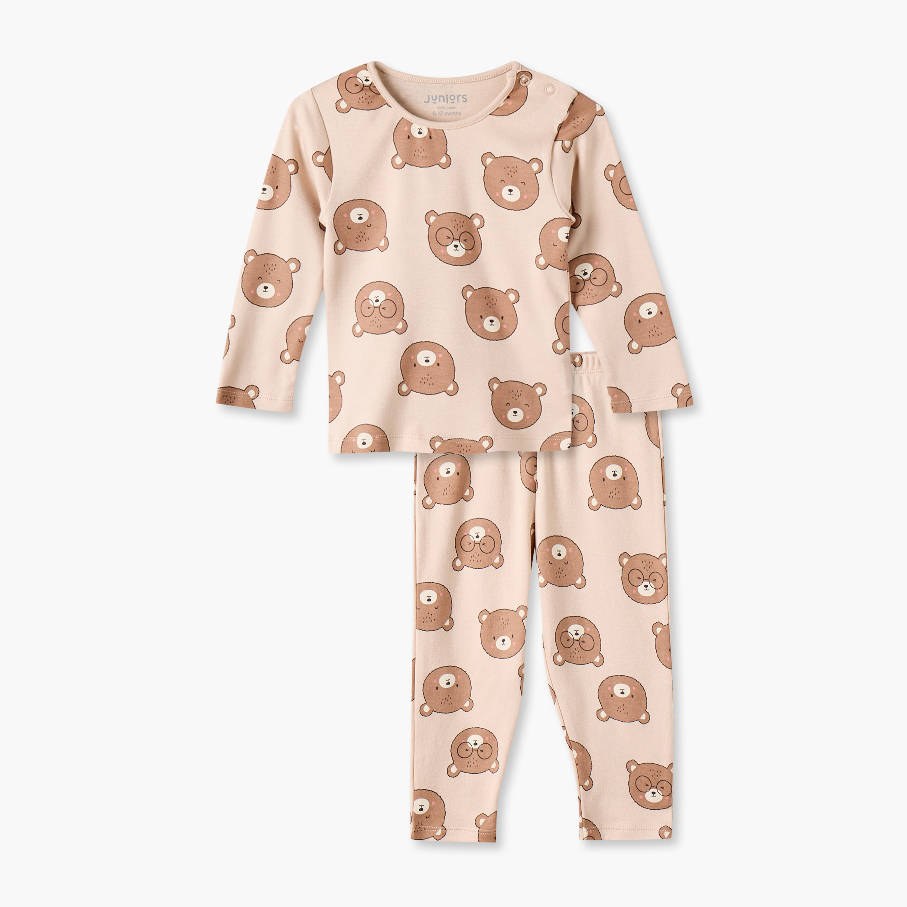 Juniors Cotton Crew Neck Long Sleeves Pyjama Set with Bear Print-baby-boys-clothing-nightwear-pyjamasets-image-1