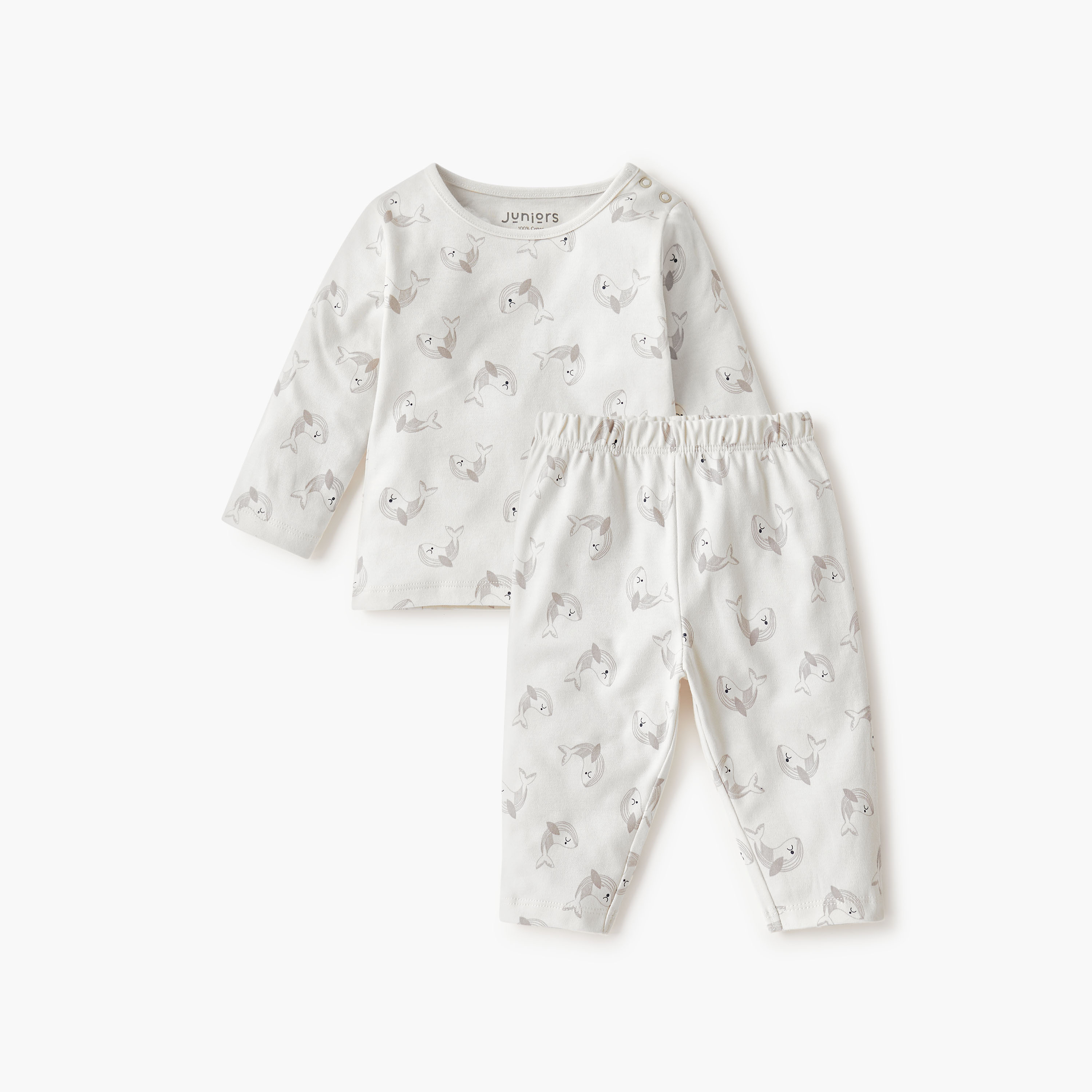 Juniors Dolphin Print T-shirt and Pyjama Set-baby-boys-clothing-nightwear-pyjamasets-image-2