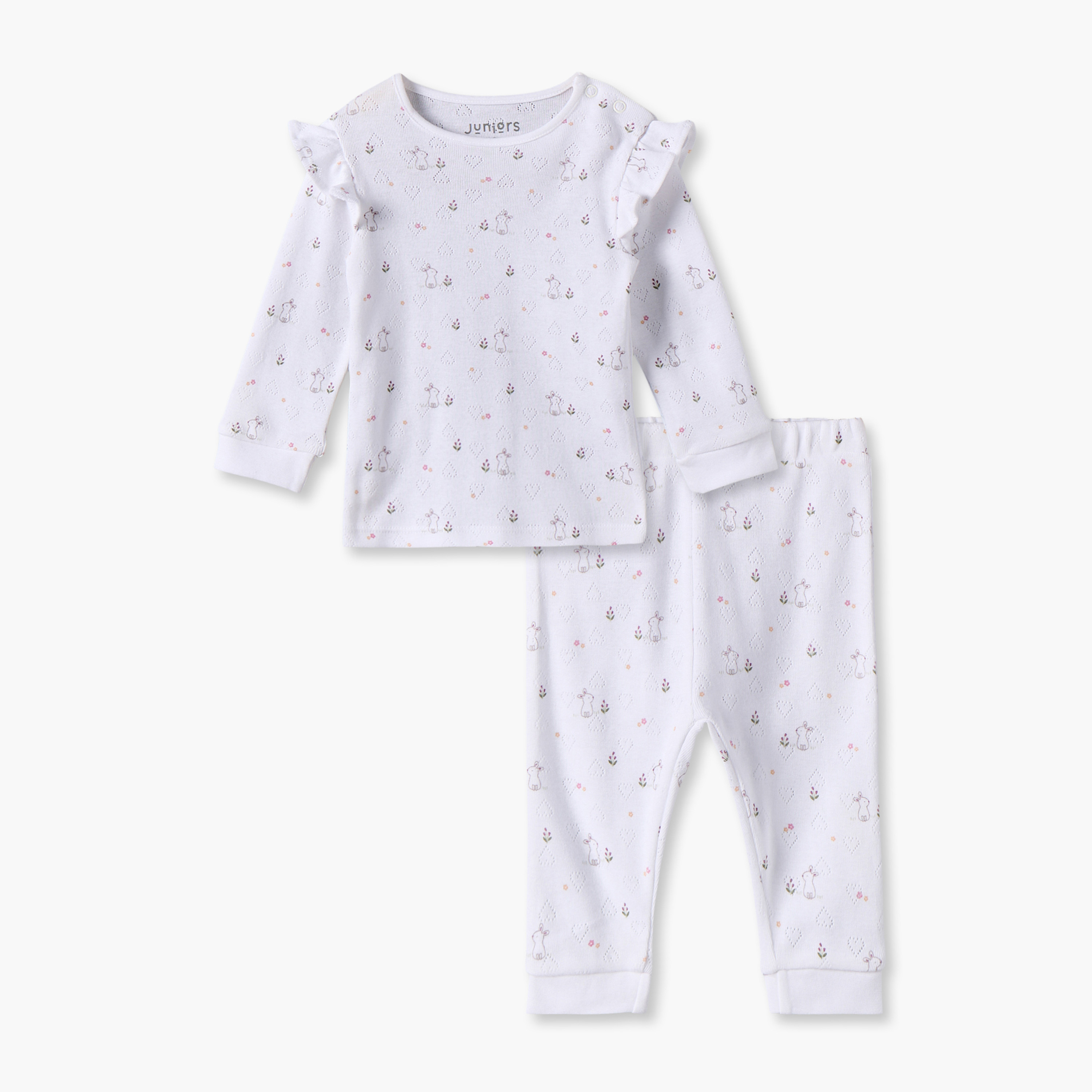 Juniors Cotton Crew Neck Long Sleeves Pyjama Set with Bunny Print-baby-girls-clothing-nightwear-pyjamasets-image-1