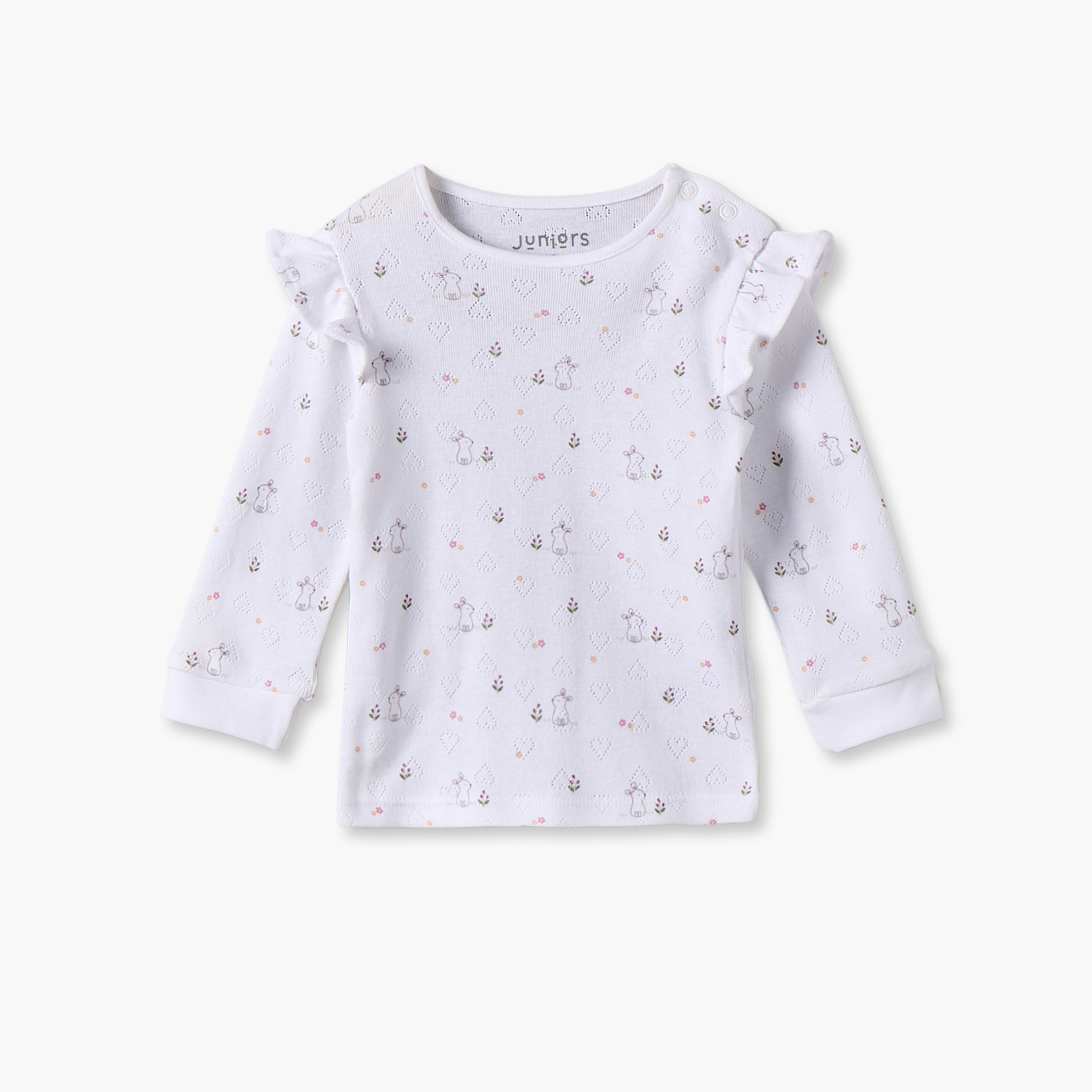 Juniors Cotton Crew Neck Long Sleeves Pyjama Set with Bunny Print-baby-girls-clothing-nightwear-pyjamasets-image-2