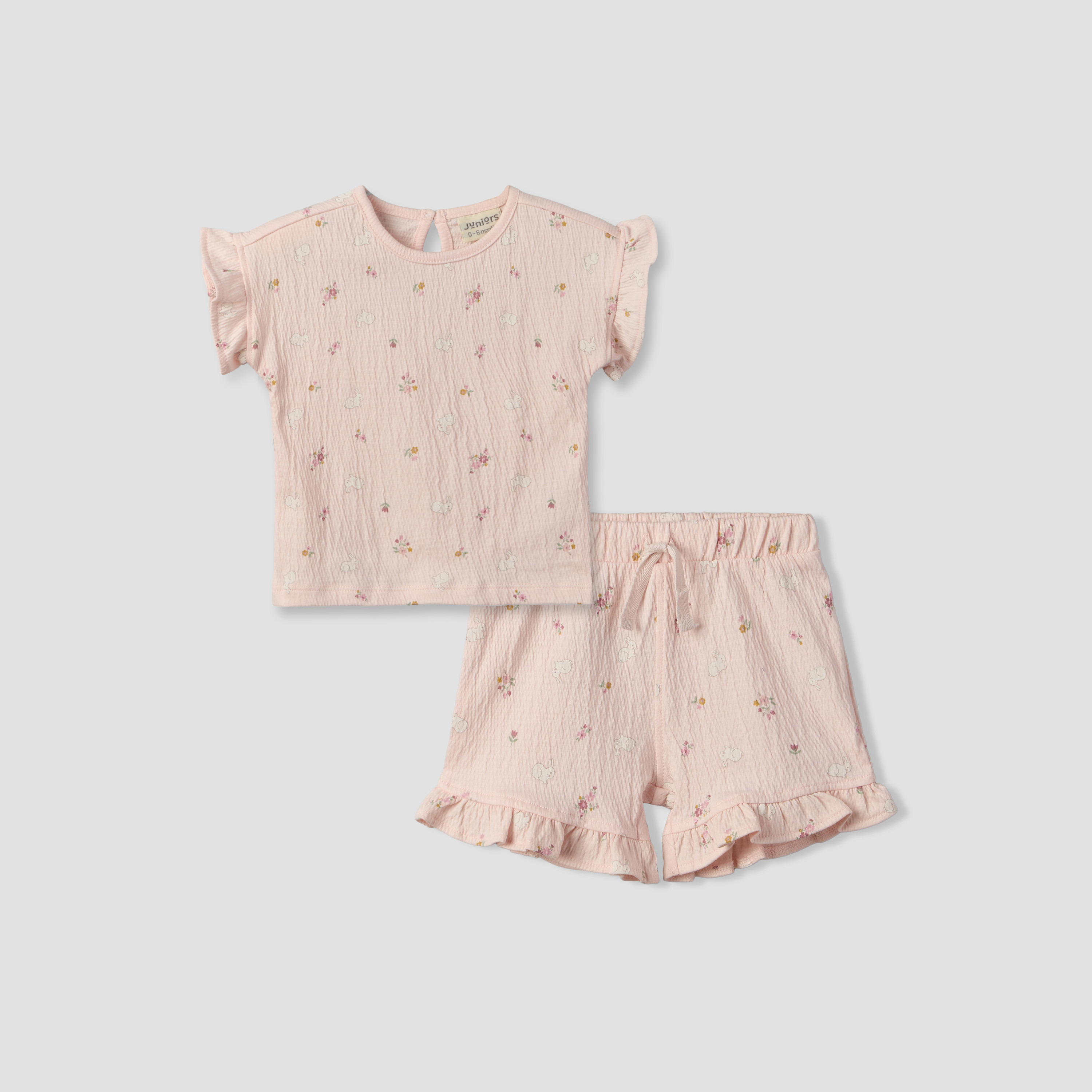 Juniors Crew Neck Short Sleeves Top and Shorts Set with Floral Print-baby-girls-clothing-setsandcoords-image-1