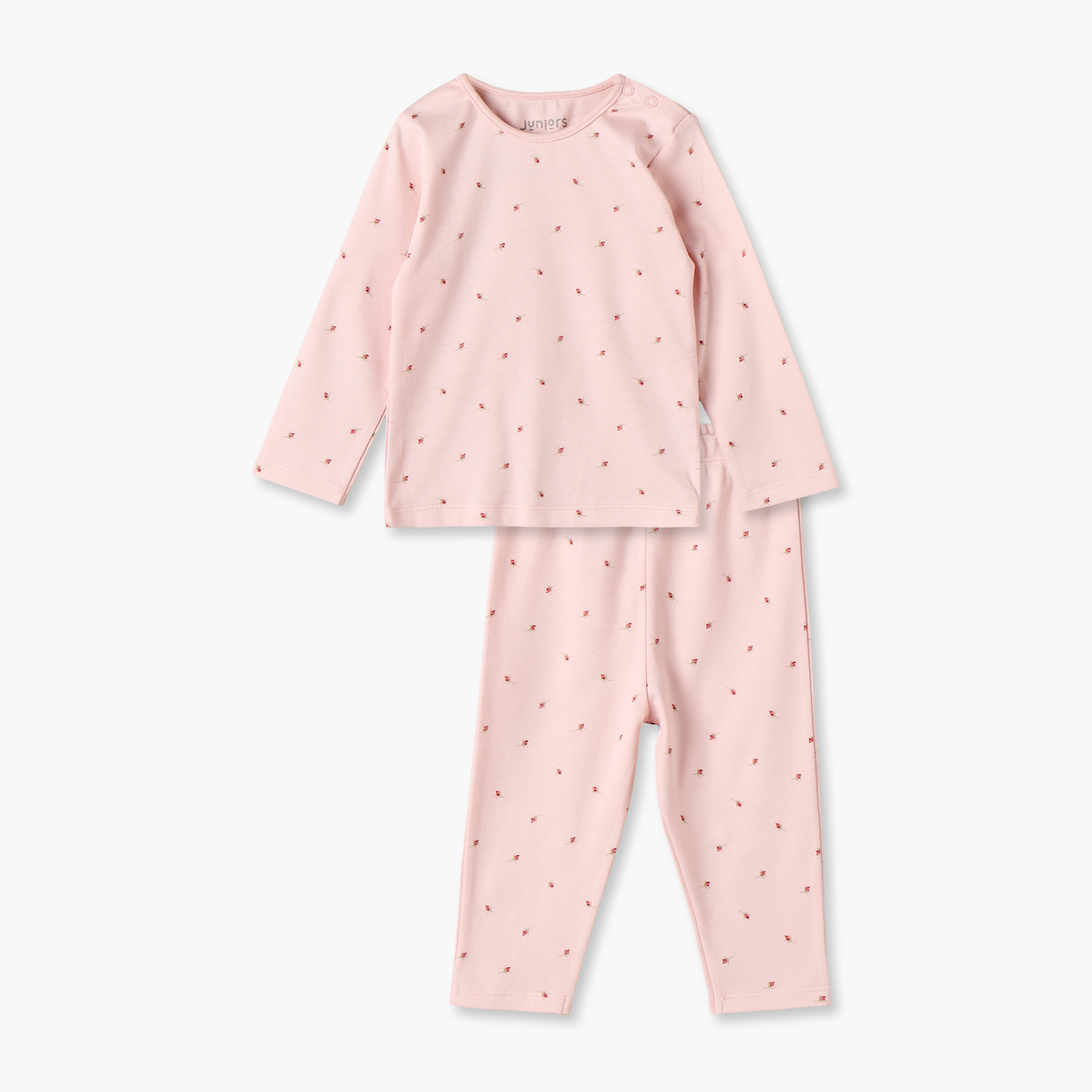 طقم بيجاما قطن بطبعات أزهار وياقة ضيقة وأكمام طويلة من جونيورز-baby-girls-clothing-nightwear-pyjamasets-image-1