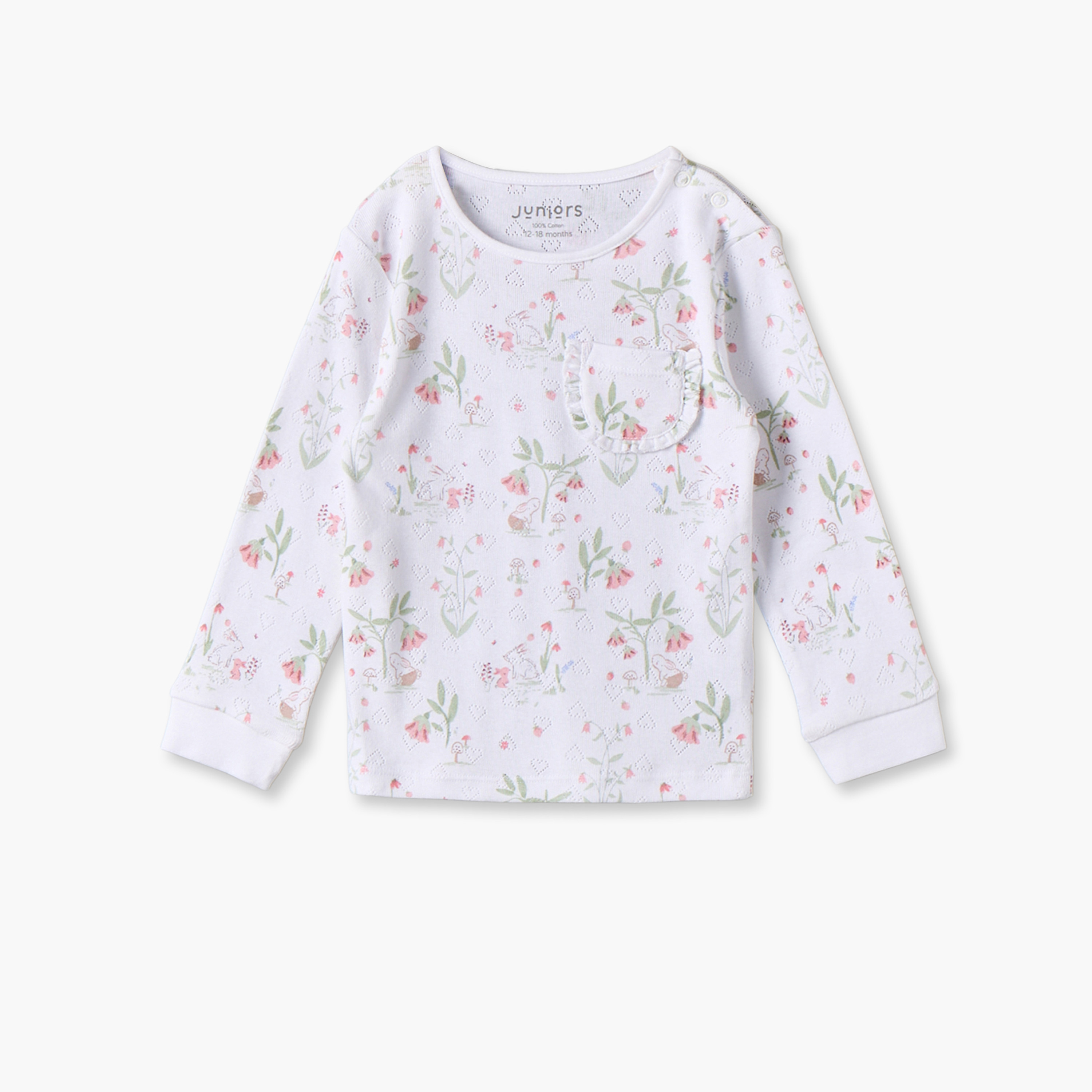 Juniors Cotton Crew Neck Long Sleeves Pyjama Set with Floral Print-baby-girls-clothing-nightwear-pyjamasets-image-2