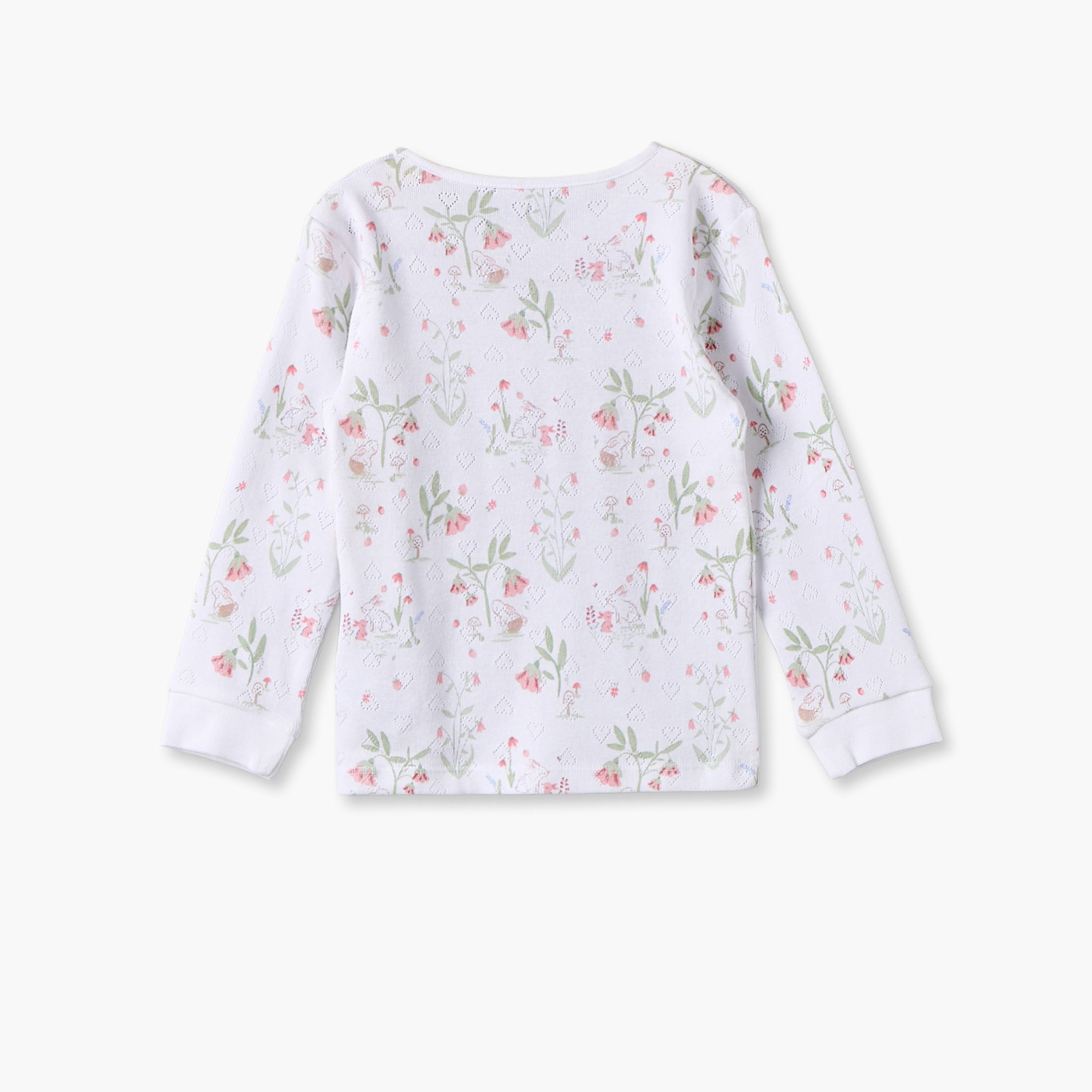 Juniors Cotton Crew Neck Long Sleeves Pyjama Set with Floral Print-baby-girls-clothing-nightwear-pyjamasets-image-4