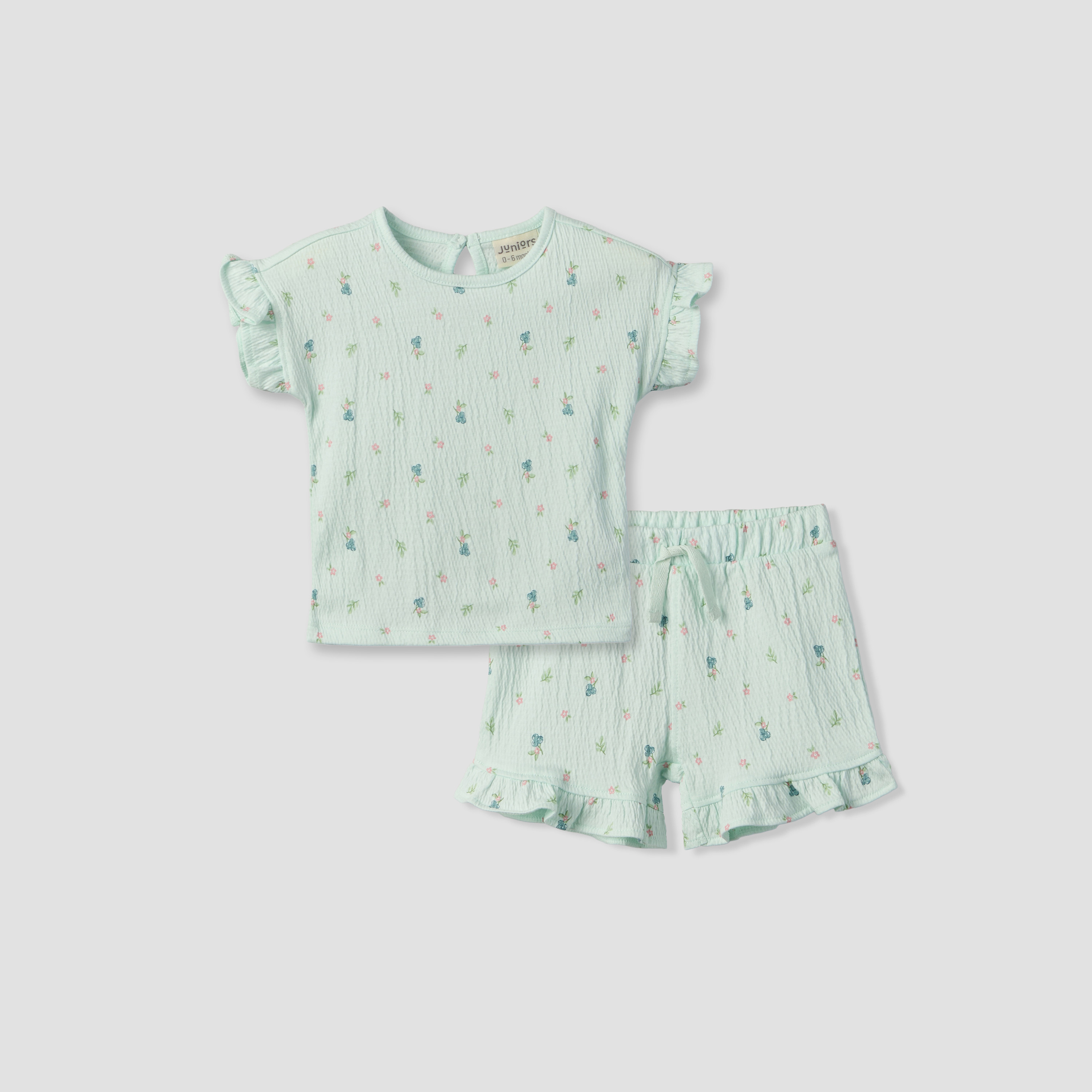Juniors Crew Neck Short Sleeves Top and Shorts Set with Floral Print-baby-girls-clothing-setsandcoords-image-1