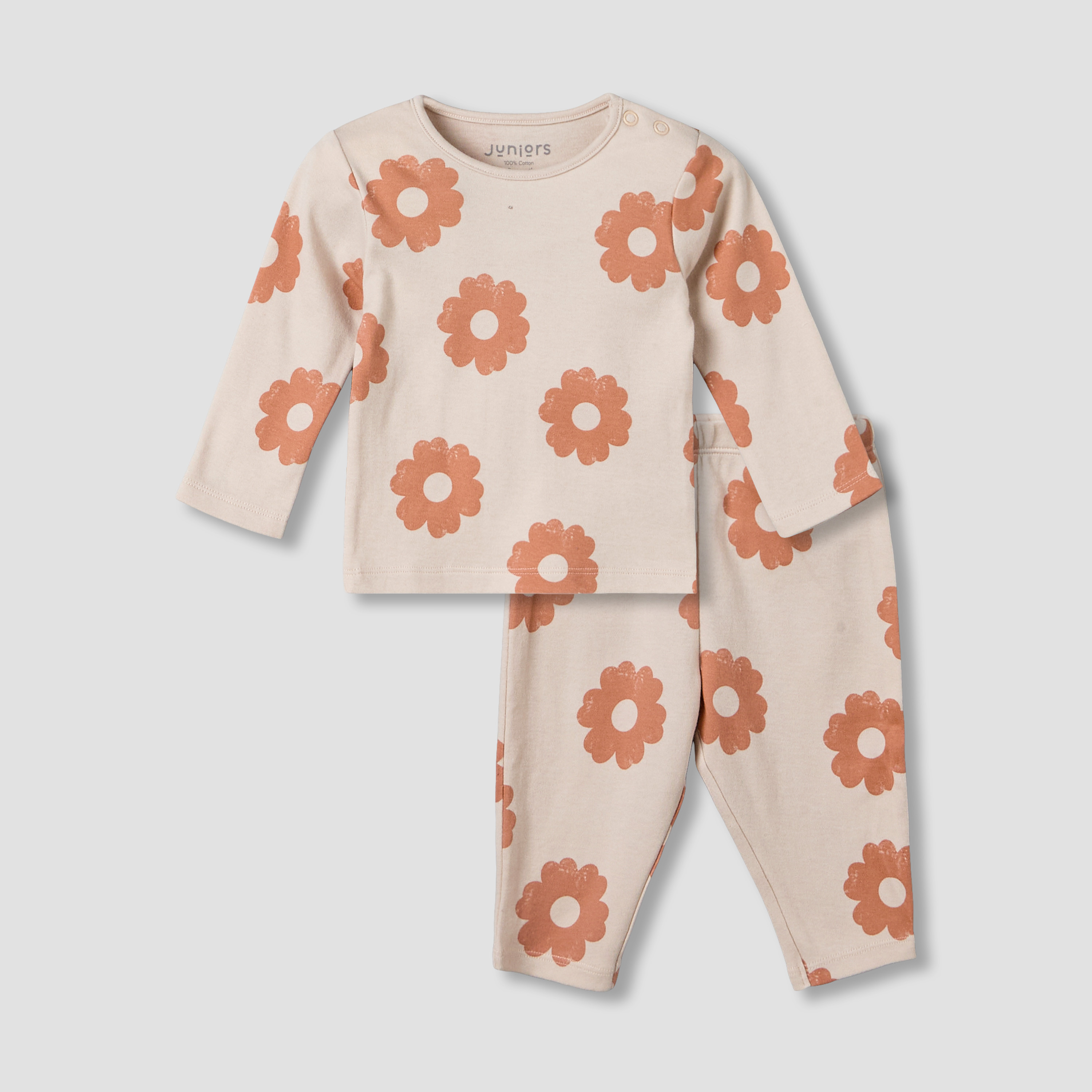 طقم بيجاما قطن بياقة ضيقة وأكمام طويلة بطبعات زهور من جونيورز-baby-girls-clothing-nightwear-pyjamasets-image-2