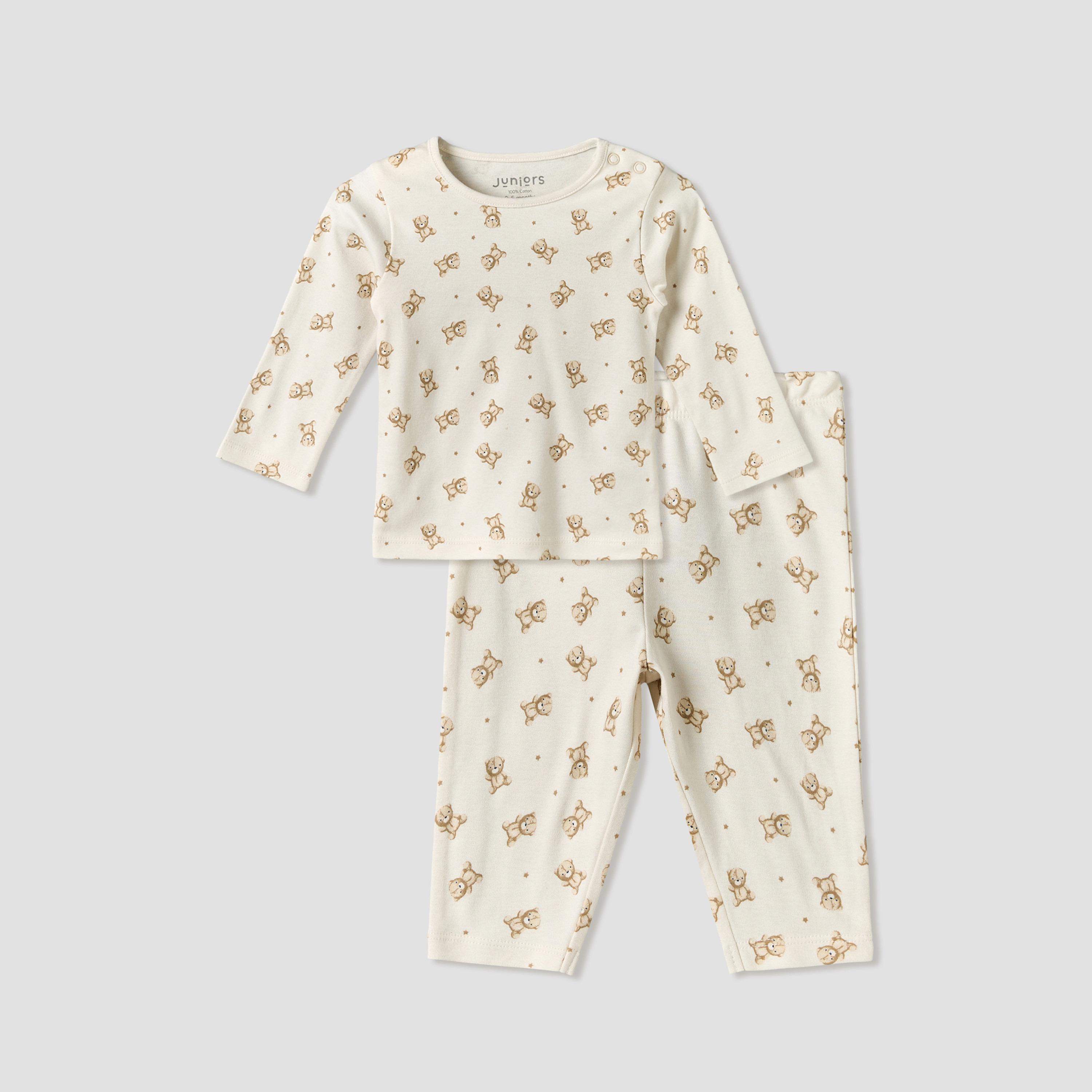 طقم بيجاما قطن بطبعات دب تيدي وأكمام طويلة وياقة مستديرة من جونيورز-baby-boys-clothing-nightwear-pyjamasets-image-2