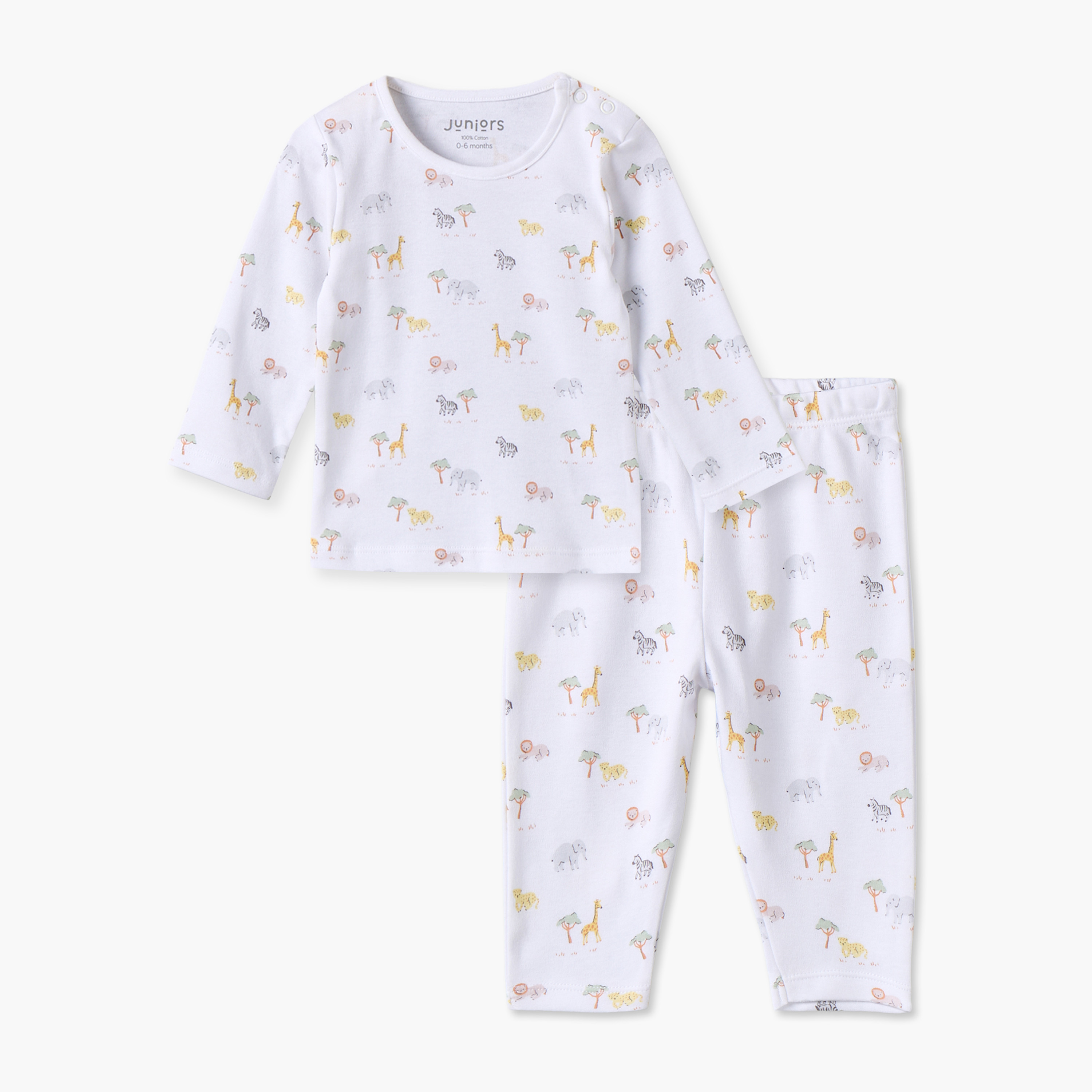 Juniors Cotton Crew Neck Long Sleeves Pyjama Set with Safari Print-baby-boys-clothing-nightwear-pyjamasets-image-1
