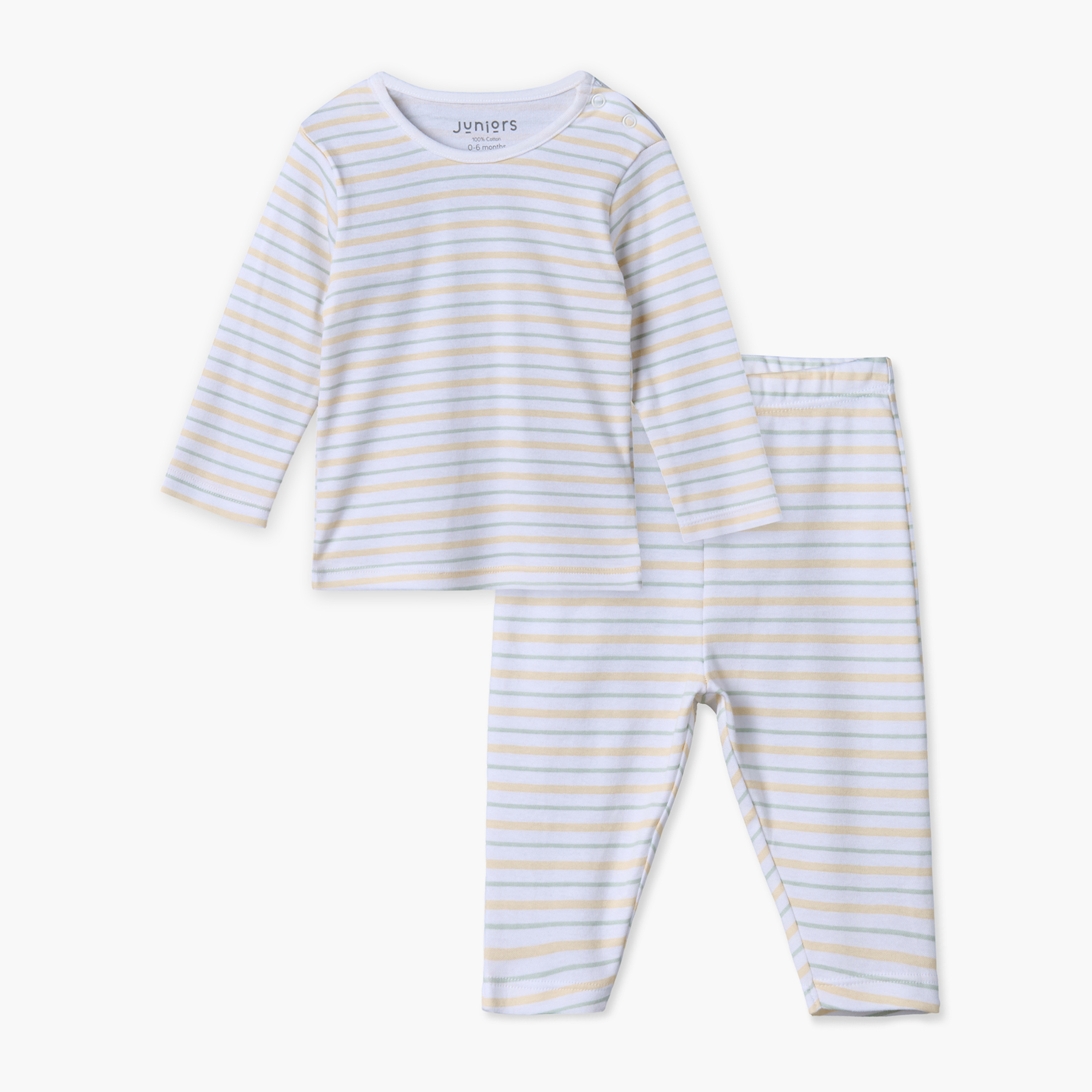 طقم بيجاما قطن بياقة مستديرة وأكمام طويلة وطبعات مخططة من جونيورز-baby-boys-clothing-nightwear-pyjamasets-image-1