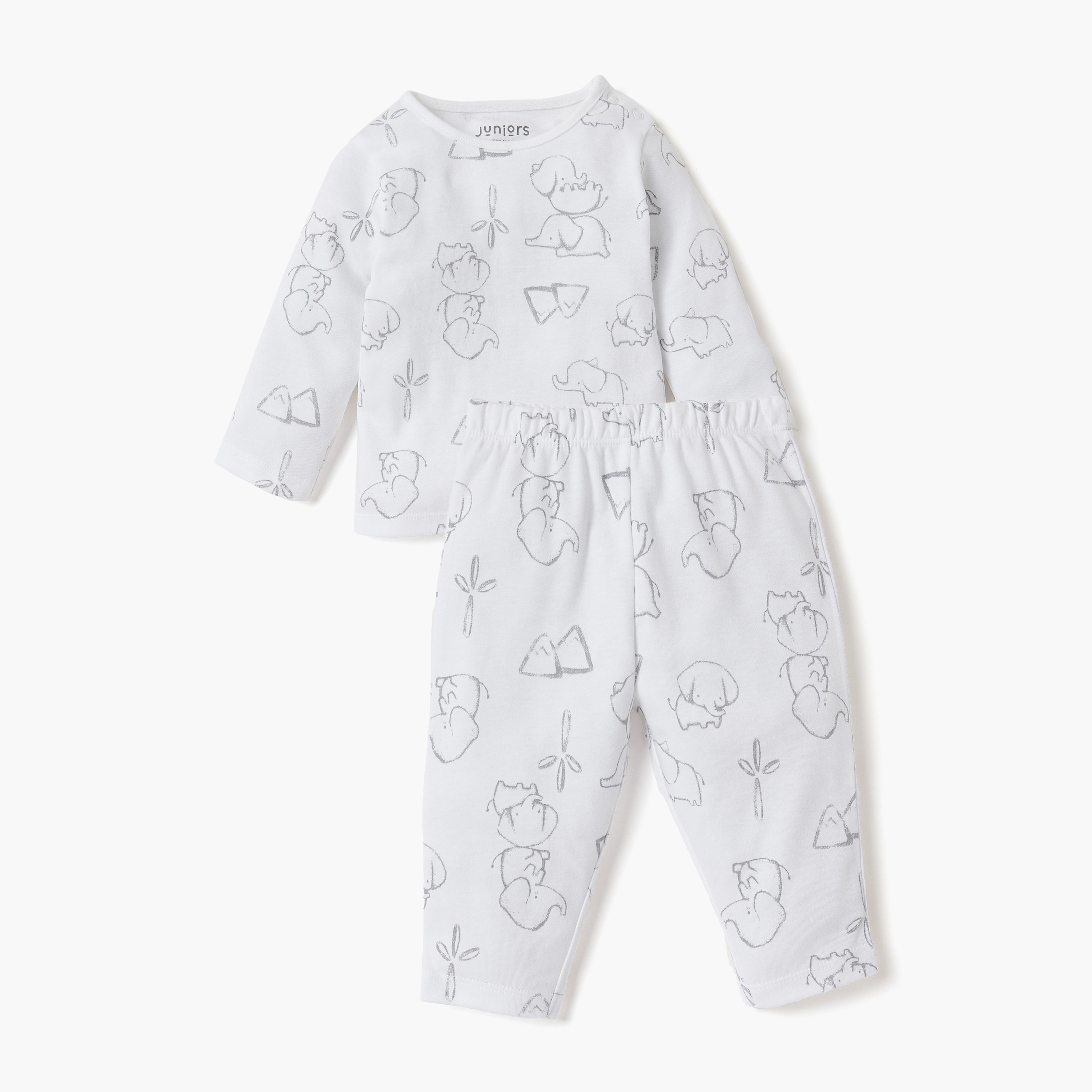 Juniors Elephant Print T-shirt and Pyjama Set-baby-boys-clothing-nightwear-pyjamasets-image-2