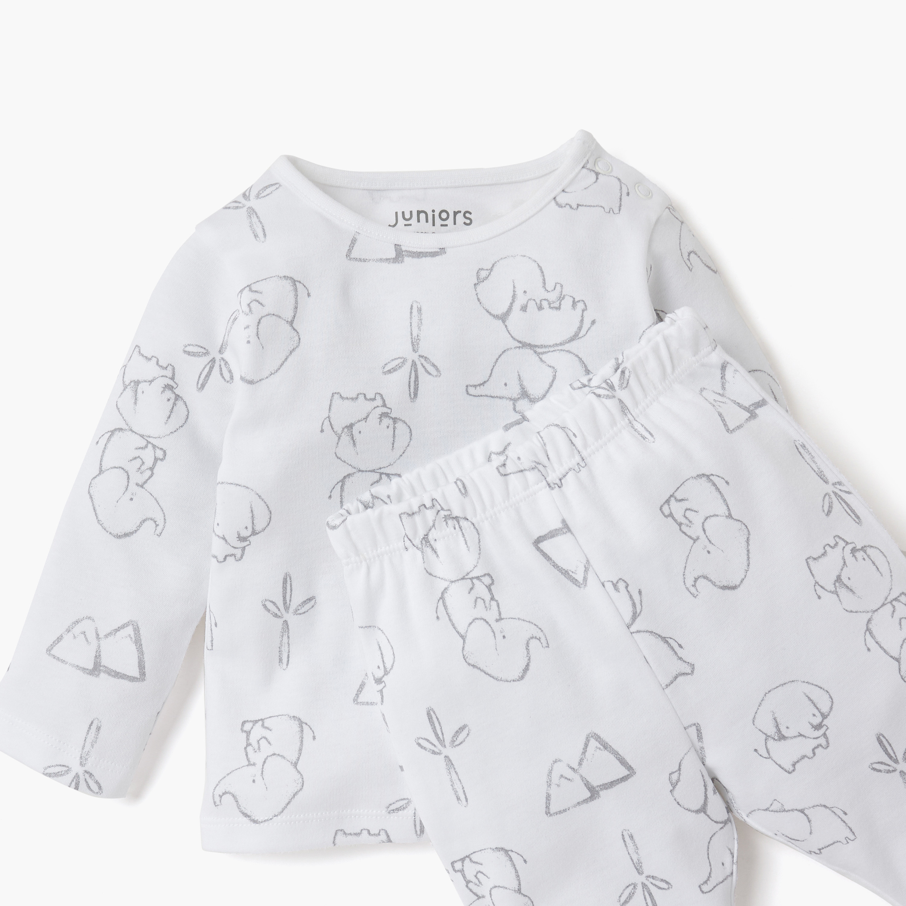 Juniors Elephant Print T-shirt and Pyjama Set-baby-boys-clothing-nightwear-pyjamasets-image-4