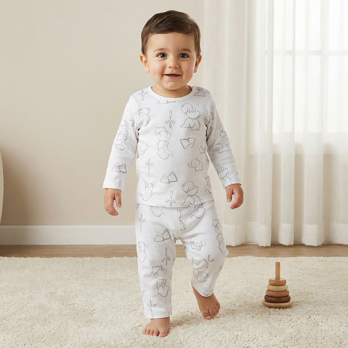 Juniors Elephant Print T-shirt and Pyjama Set-baby-boys-clothing-nightwear-pyjamasets-image-1