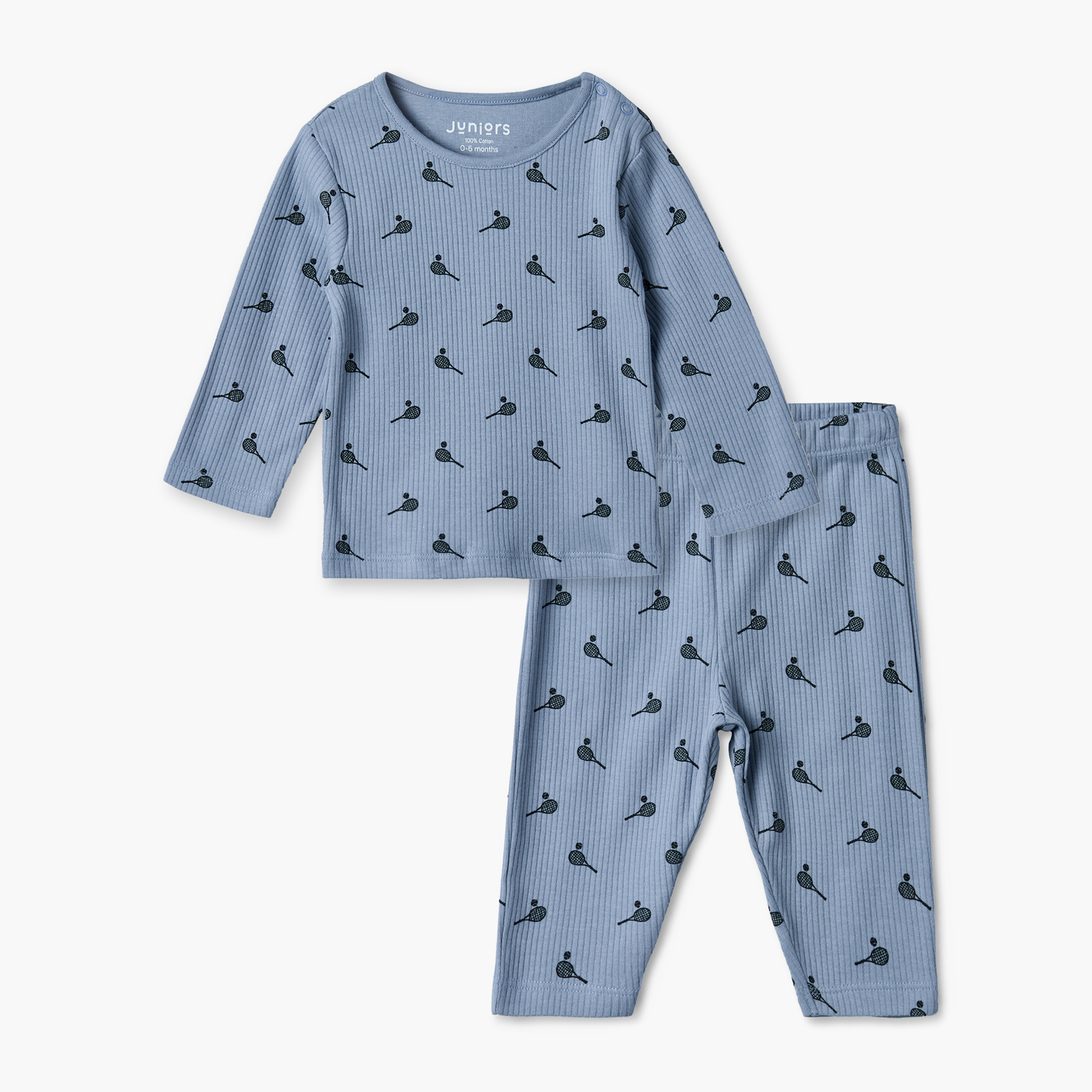 طقم بيجاما قطن بياقة ضيقة وأكمام طويلة وطبعات من جونيورز-baby-boys-clothing-nightwear-pyjamasets-image-1
