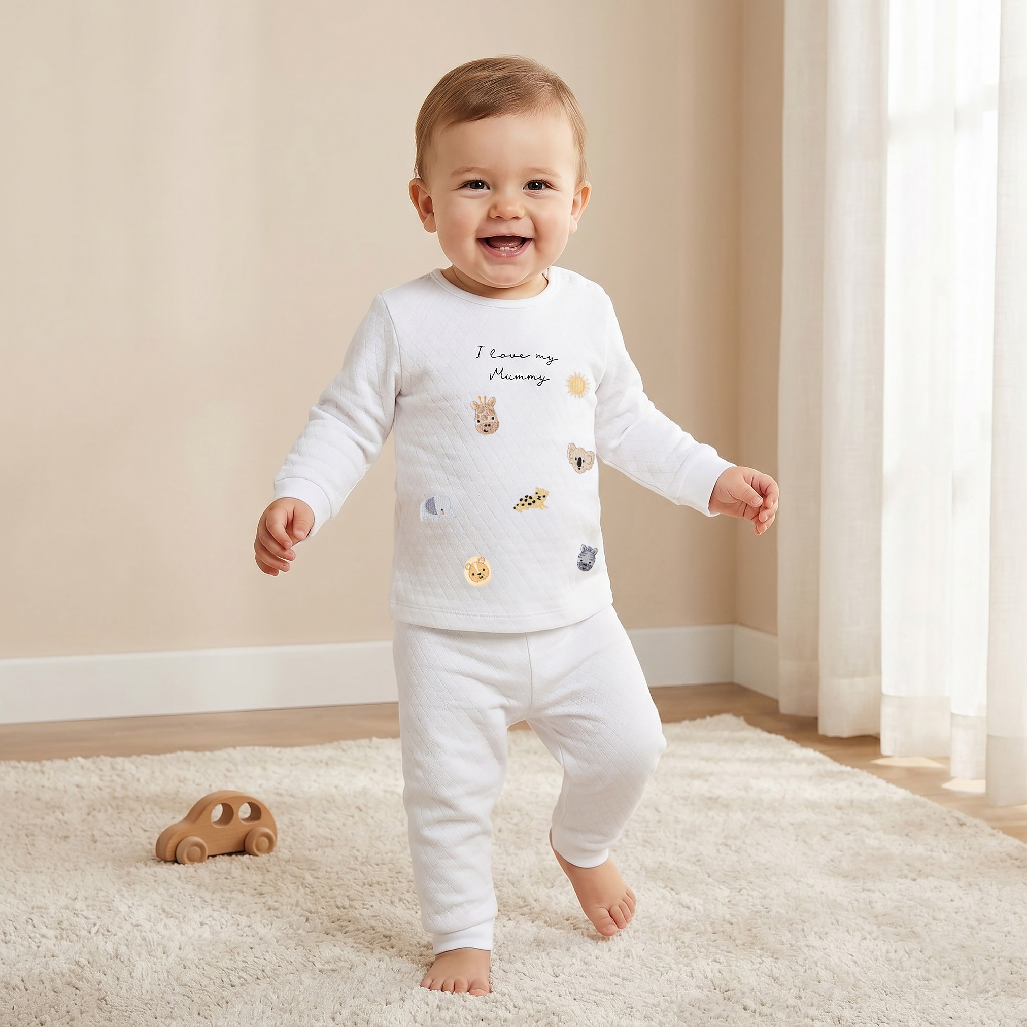 طقم بيجاما قطن بياقة مستديرة وأكمام طويلة وتطريزات من جونيورز-baby-boys-clothing-nightwear-pyjamasets-image-1