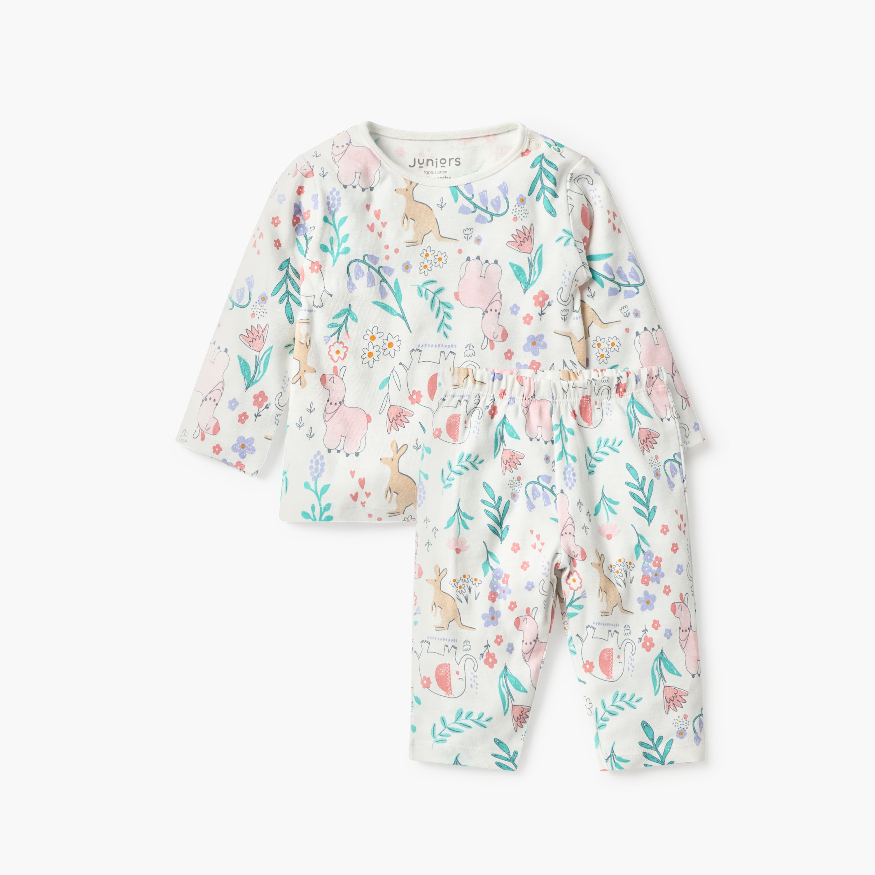 طقم بنطلون بيجاما وتيشيرت بطبعات حيوانات من جونيورز-baby-girls-clothing-nightwear-pyjamasets-image-1