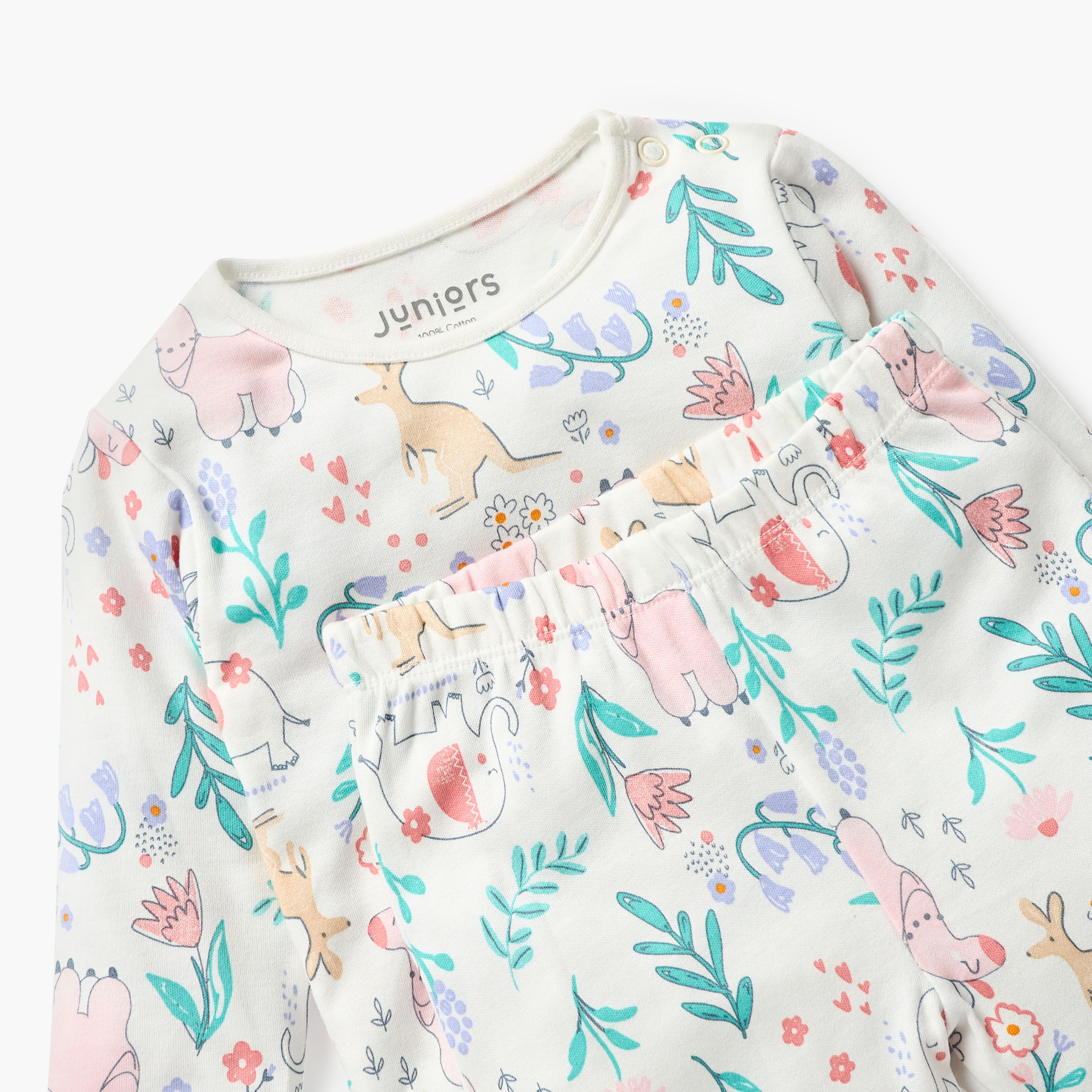 طقم بنطلون بيجاما وتيشيرت بطبعات حيوانات من جونيورز-baby-girls-clothing-nightwear-pyjamasets-image-4