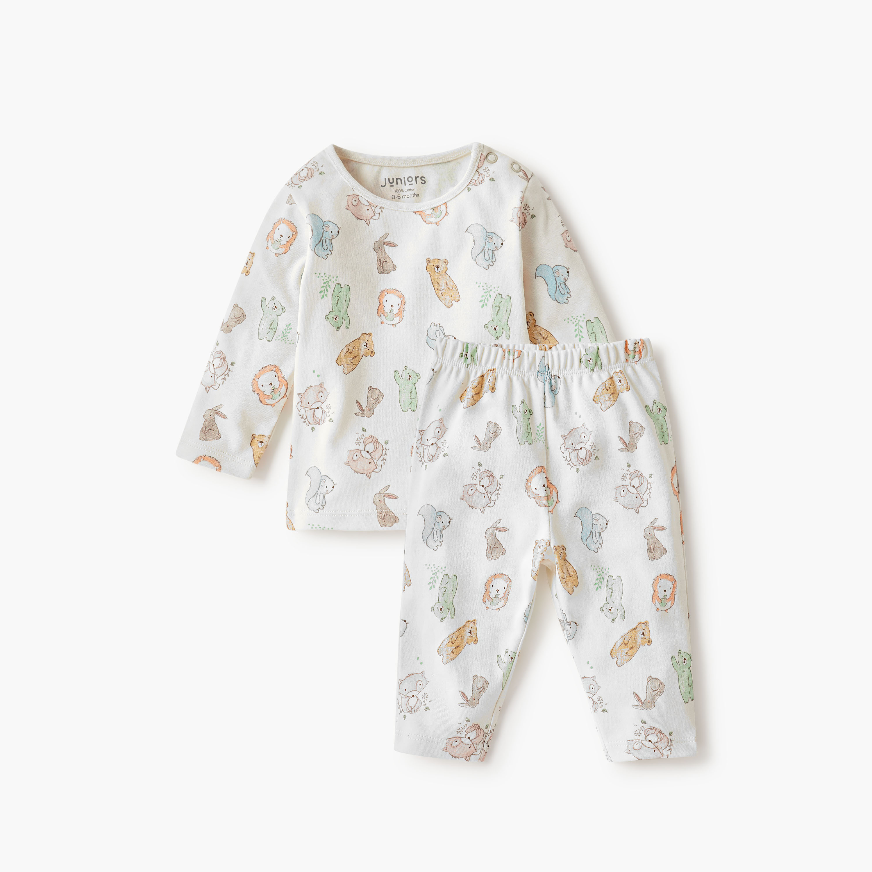 Juniors Animal Print T-shirt and Pyjama Set-baby-girls-clothing-nightwear-pyjamasets-image-1