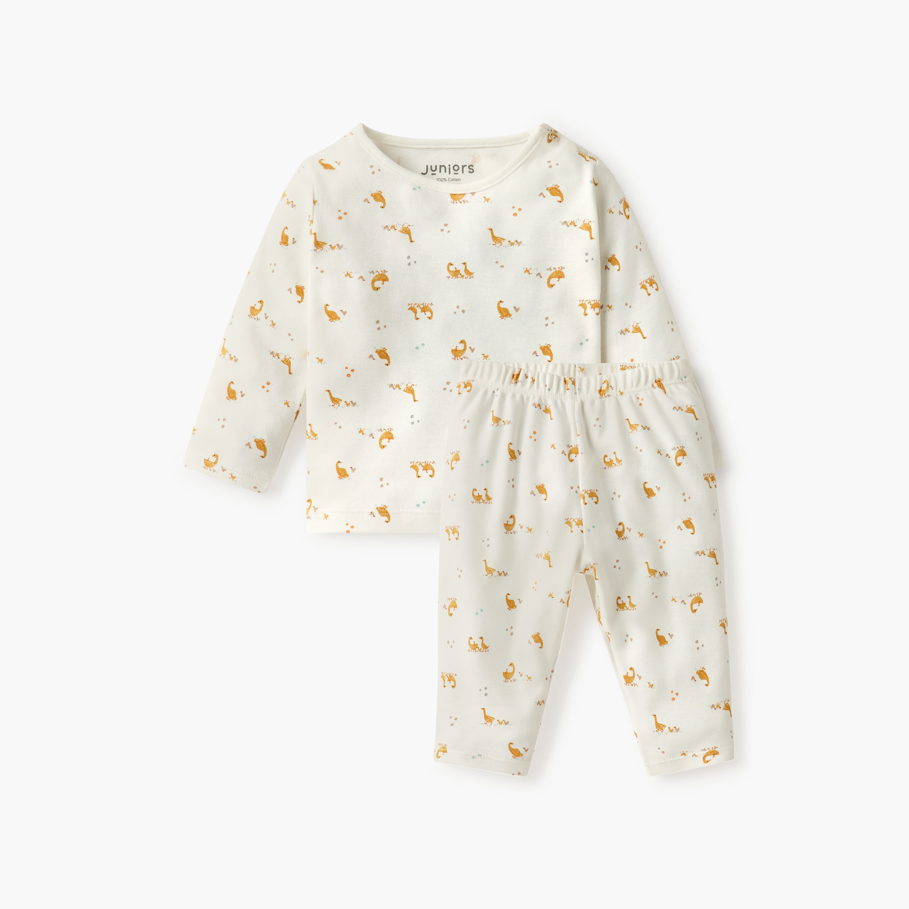 طقم بنطلون بيجاما وتيشيرت بطبعات بطة من جونيورز-baby-girls-clothing-nightwear-pyjamasets-image-1