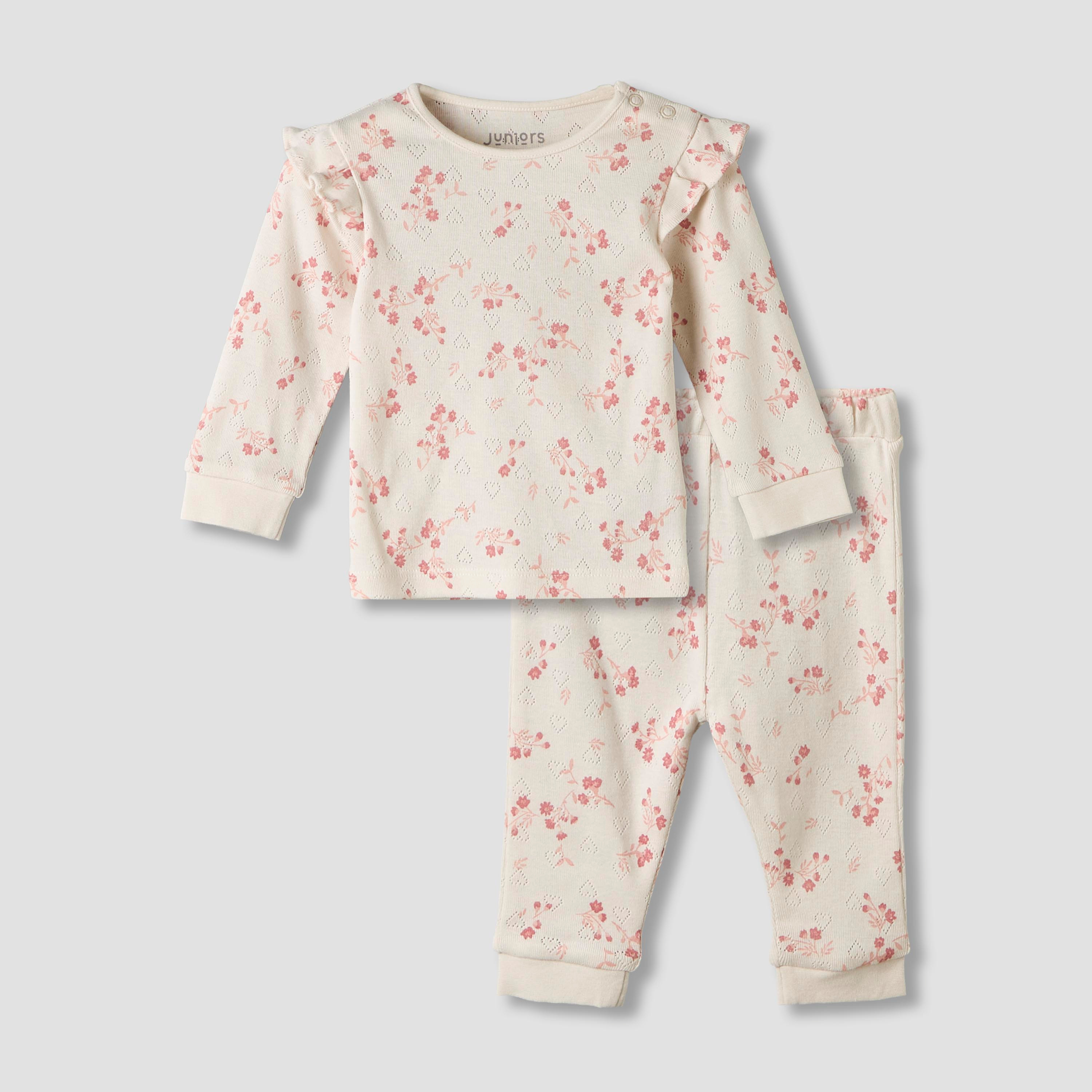 Juniors Cotton Crew Neck Long Sleeves Pyjama Set with Floral Print-baby-girls-clothing-nightwear-pyjamasets-image-2