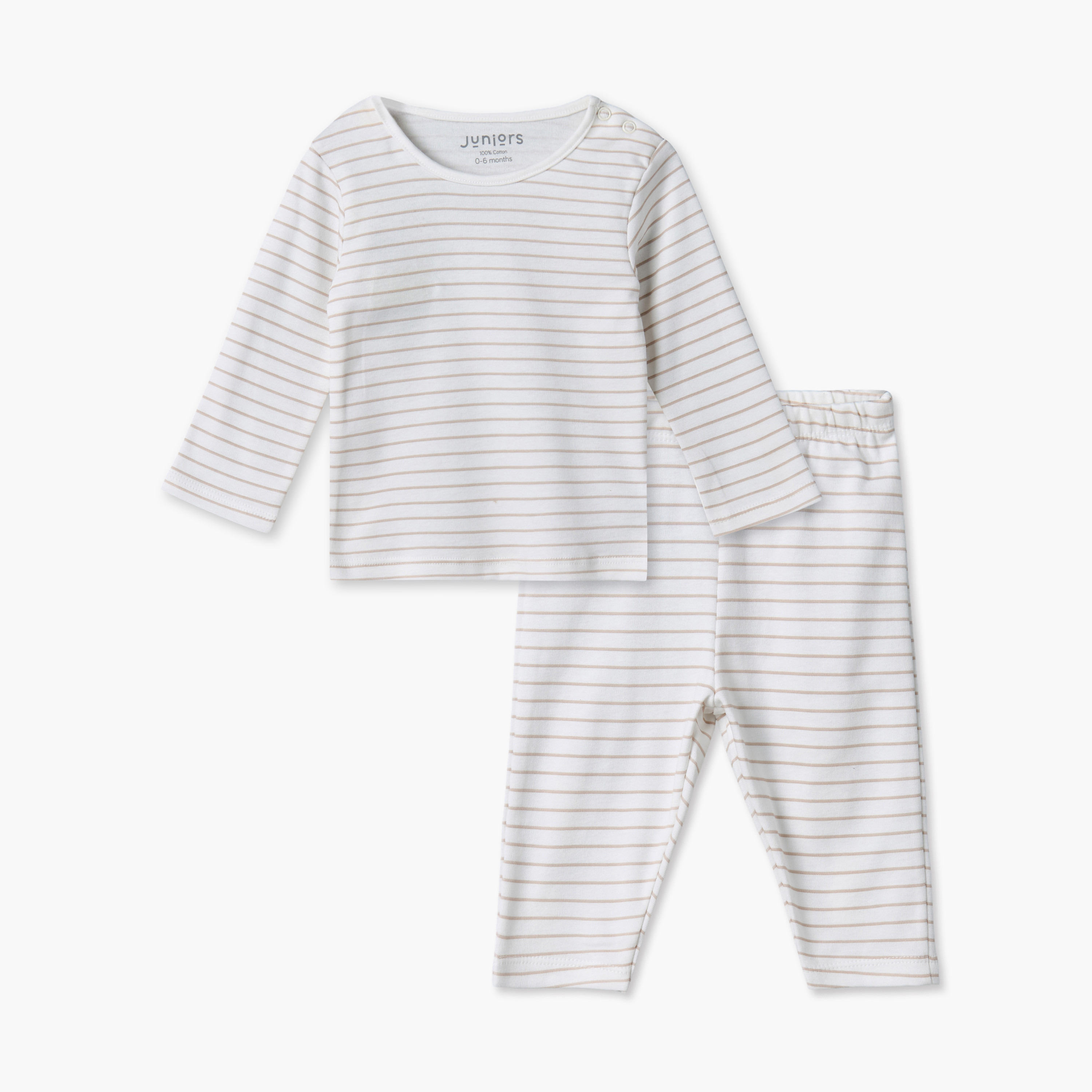Juniors Cotton Round Neck Long Sleeves Pyjama Set with Stripes-baby-girls-clothing-nightwear-pyjamasets-image-1