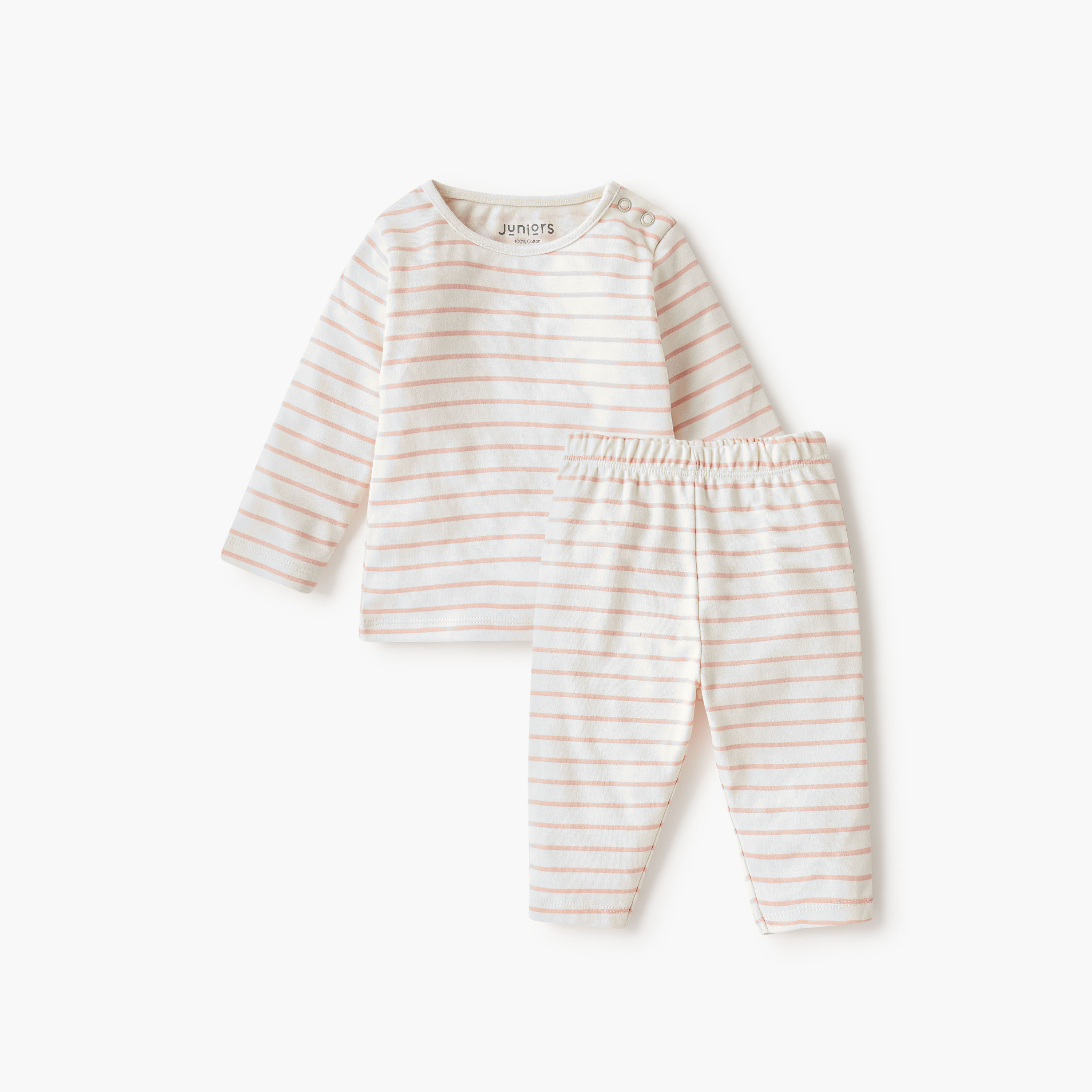 Juniors Striped T-shirt and Pyjama Set-baby-girls-clothing-nightwear-pyjamasets-image-2