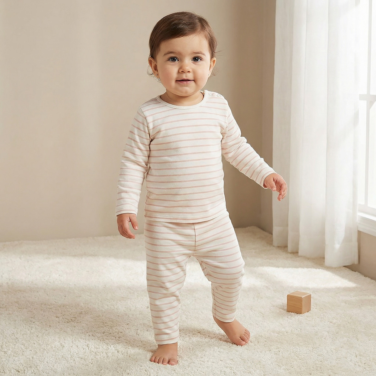 Juniors Striped T-shirt and Pyjama Set-baby-girls-clothing-nightwear-pyjamasets-image-1
