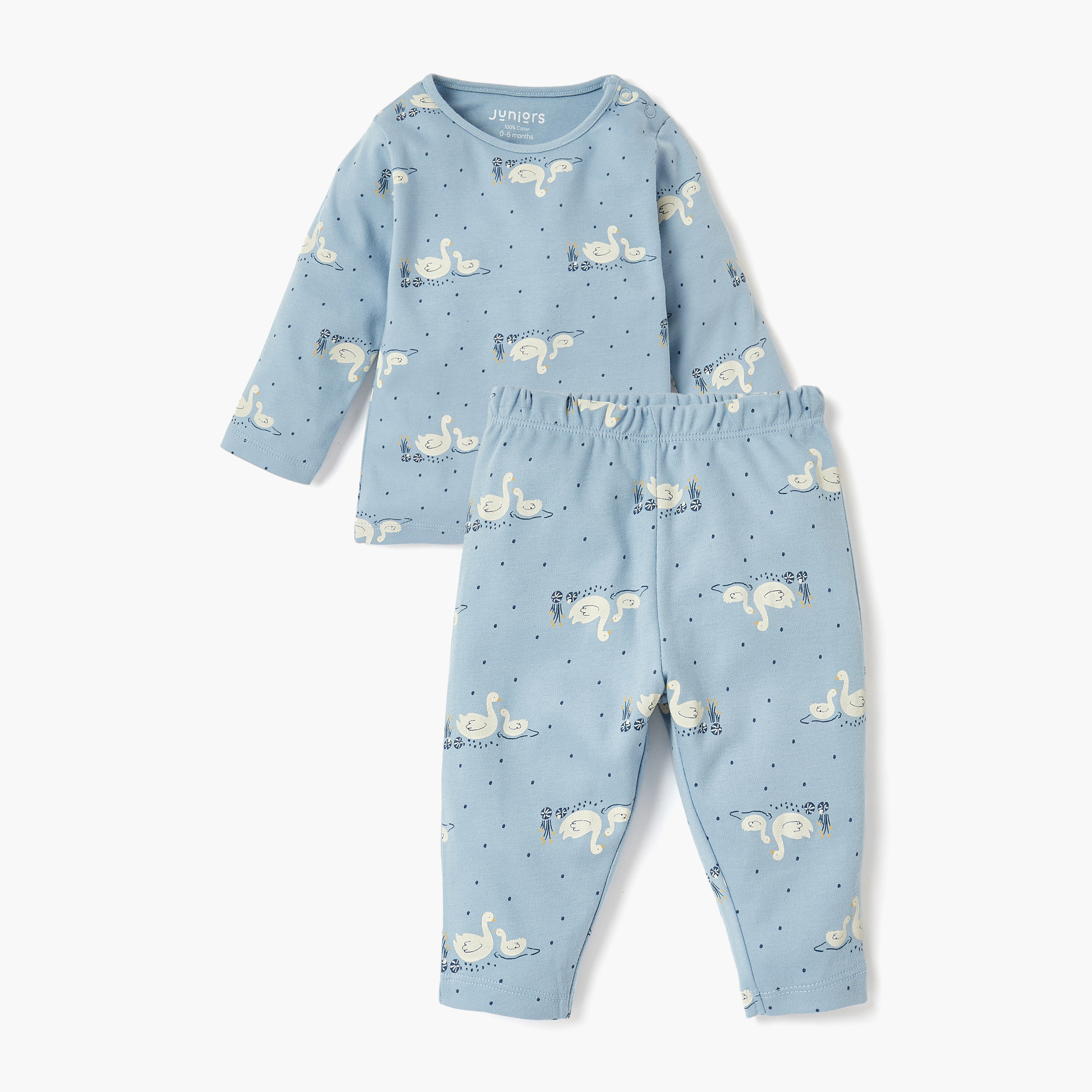 Juniors Swan Print T-shirt and Pyjama Set-baby-girls-clothing-nightwear-pyjamasets-image-1