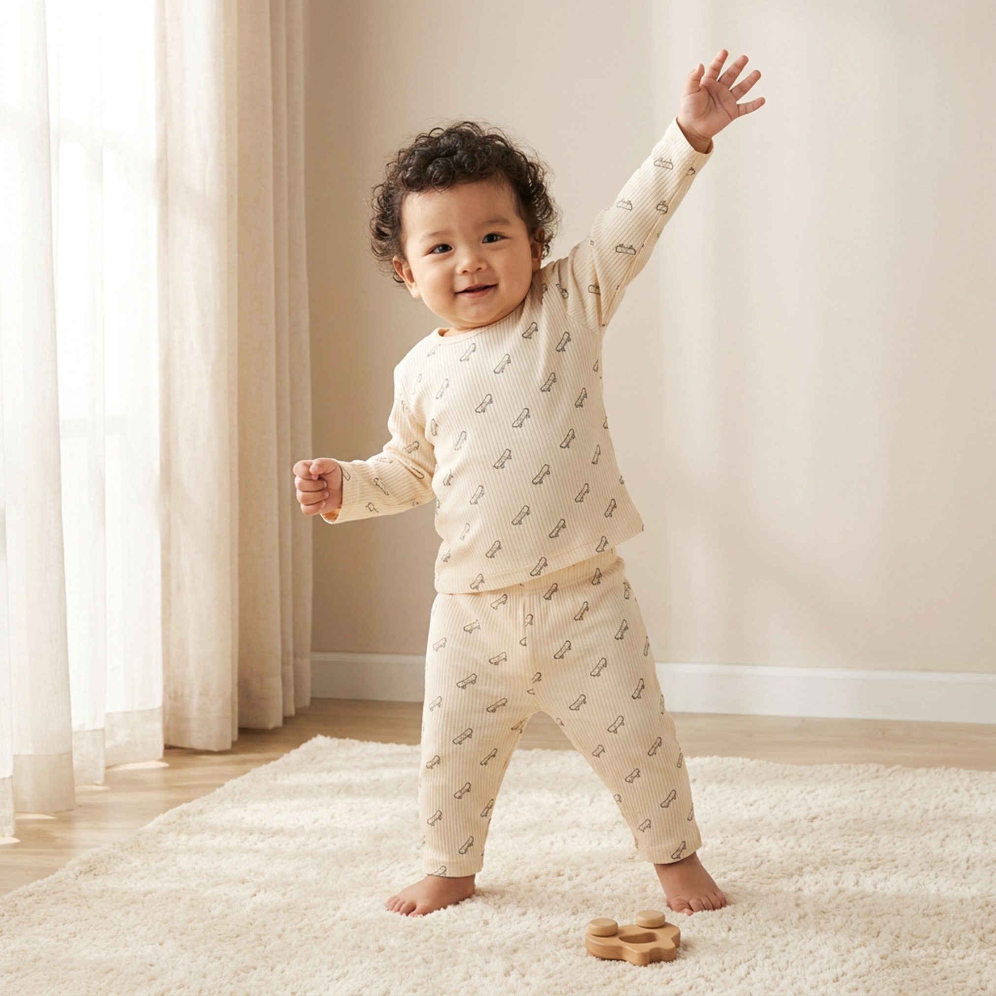 طقم بيجاما قطن بياقة ضيقة وأكمام طويلة بطبعات ألواح تزلج من جونيورز-baby-boys-clothing-nightwear-pyjamasets-image-1