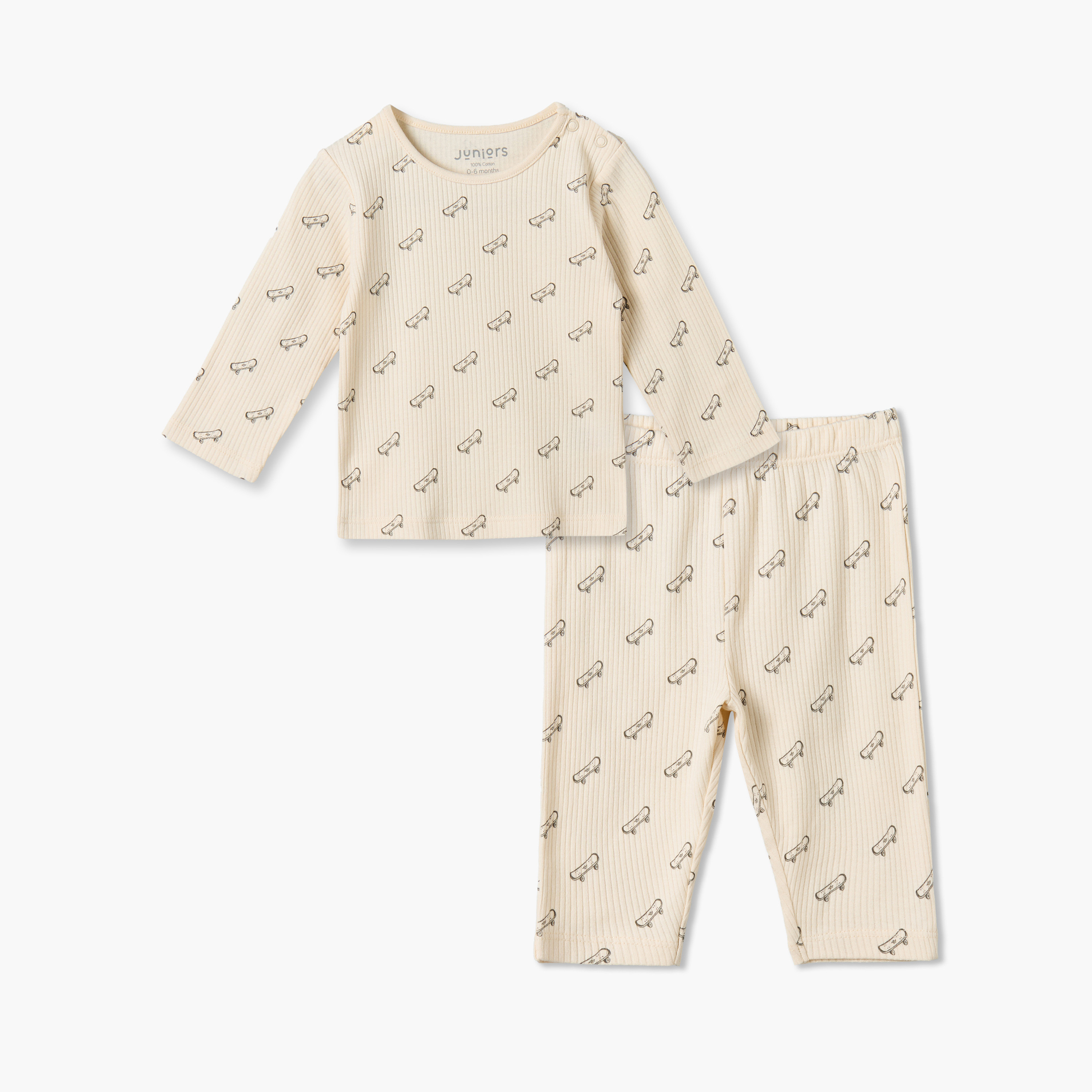 طقم بيجاما قطن بياقة ضيقة وأكمام طويلة بطبعات ألواح تزلج من جونيورز-baby-boys-clothing-nightwear-pyjamasets-image-2
