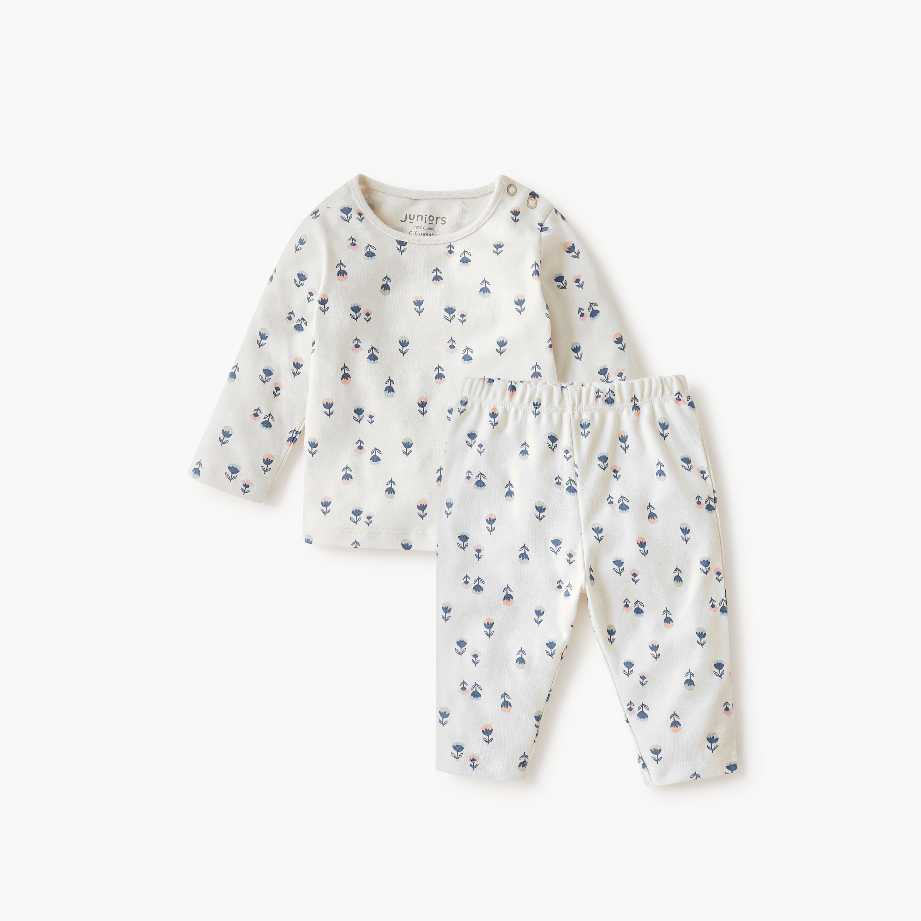 Juniors Floral Print T-shirt and Pyjama Set-baby-girls-clothing-nightwear-pyjamasets-image-2