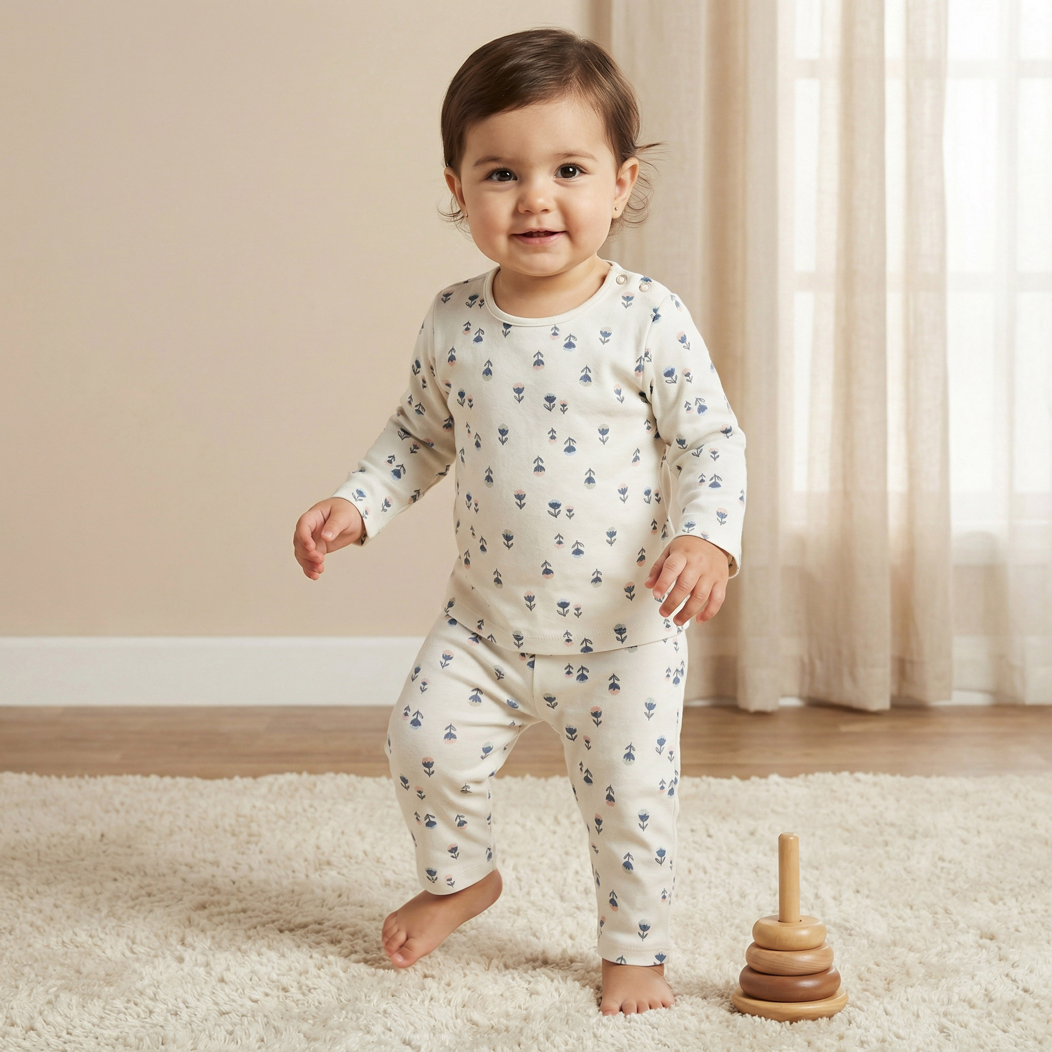 Juniors Floral Print T-shirt and Pyjama Set-baby-girls-clothing-nightwear-pyjamasets-image-1