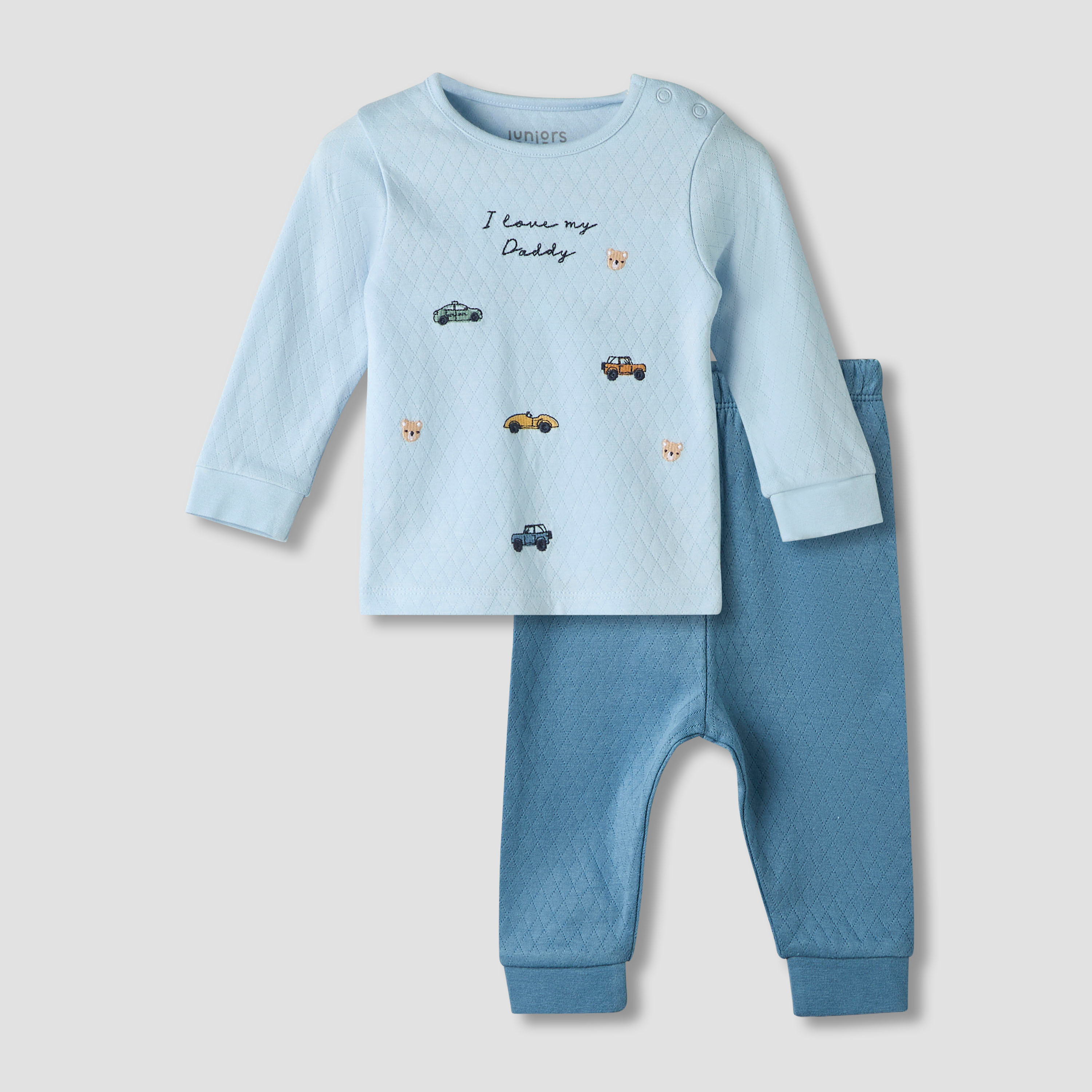 Juniors Cotton Crew Neck Long Sleeves Pyjama Set with Car Embroidery-baby-boys-clothing-nightwear-pyjamasets-image-2