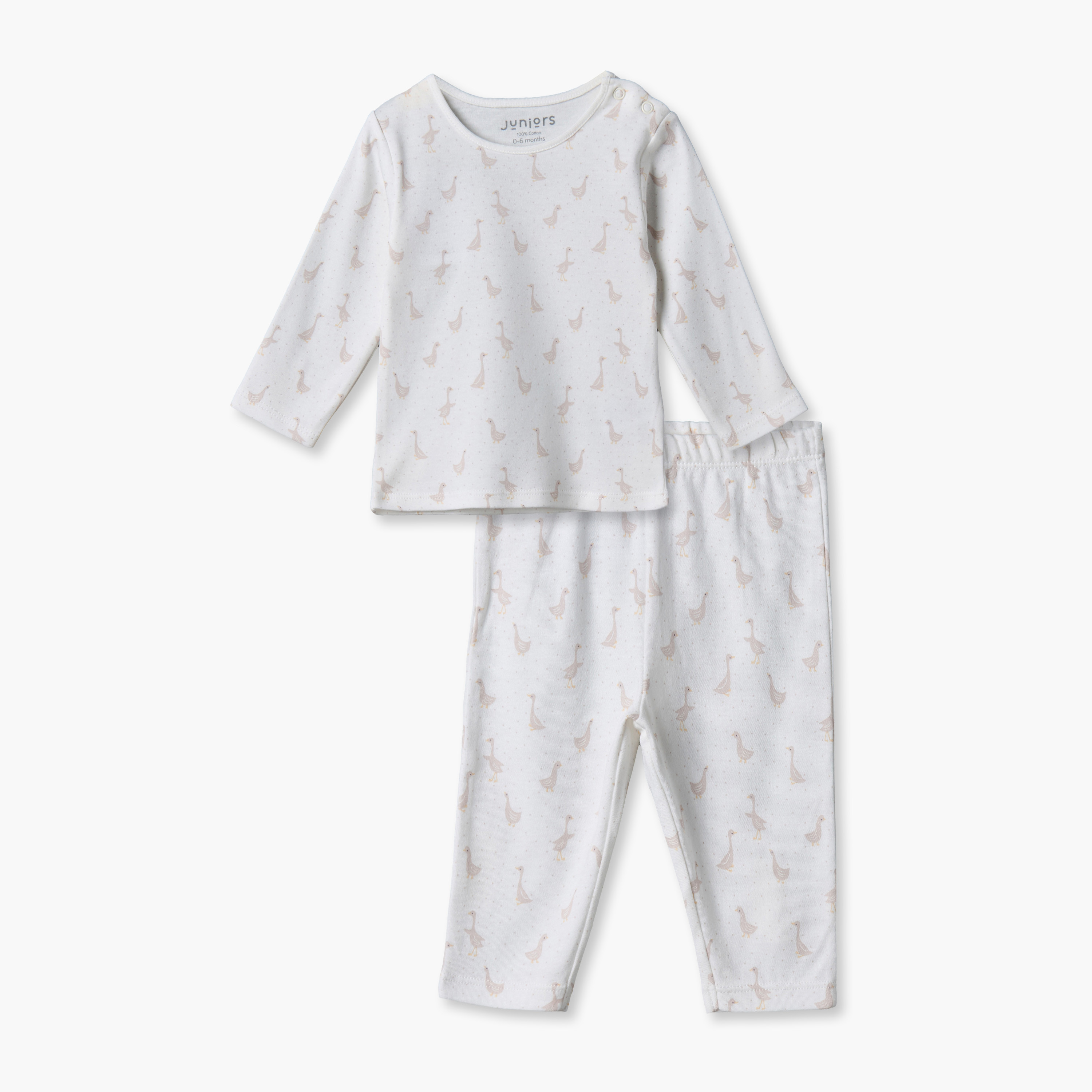 طقم بيجاما قطن بياقة مستديرة وأكمام طويلة وطبعات من جونيورز-baby-girls-clothing-nightwear-pyjamasets-image-1
