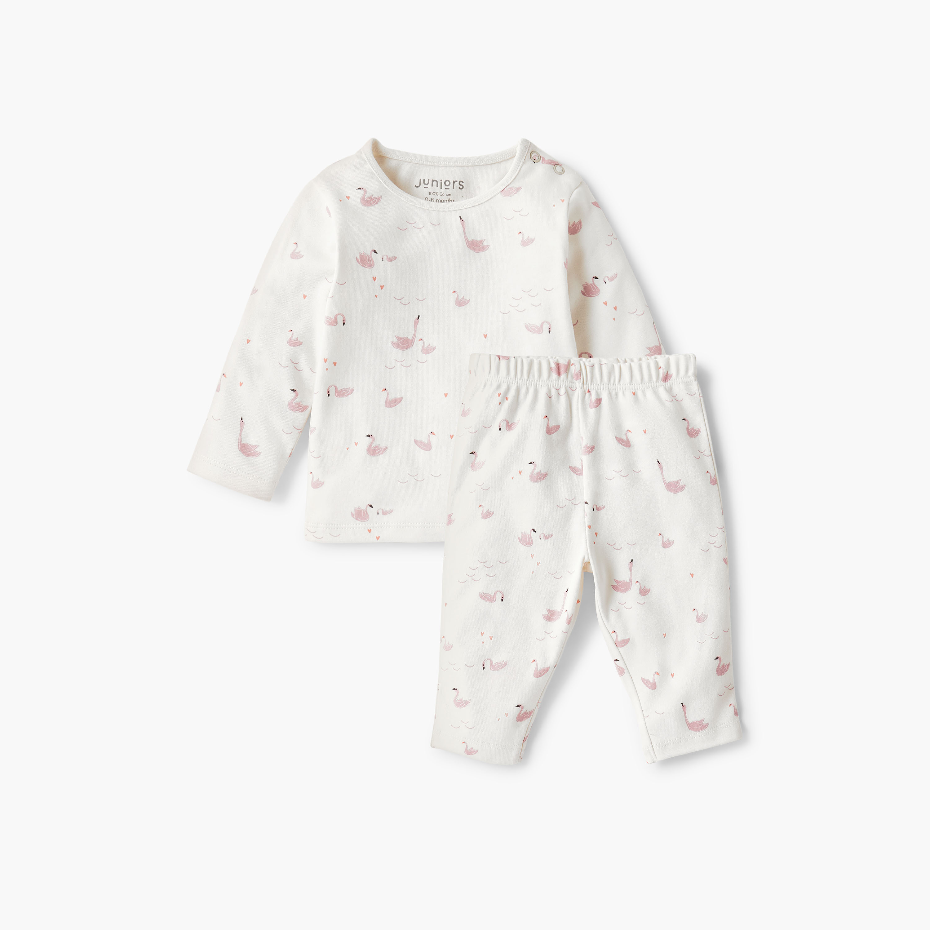 Juniors Swan Print T-shirt and Pyjama Set-baby-girls-clothing-nightwear-pyjamasets-image-1