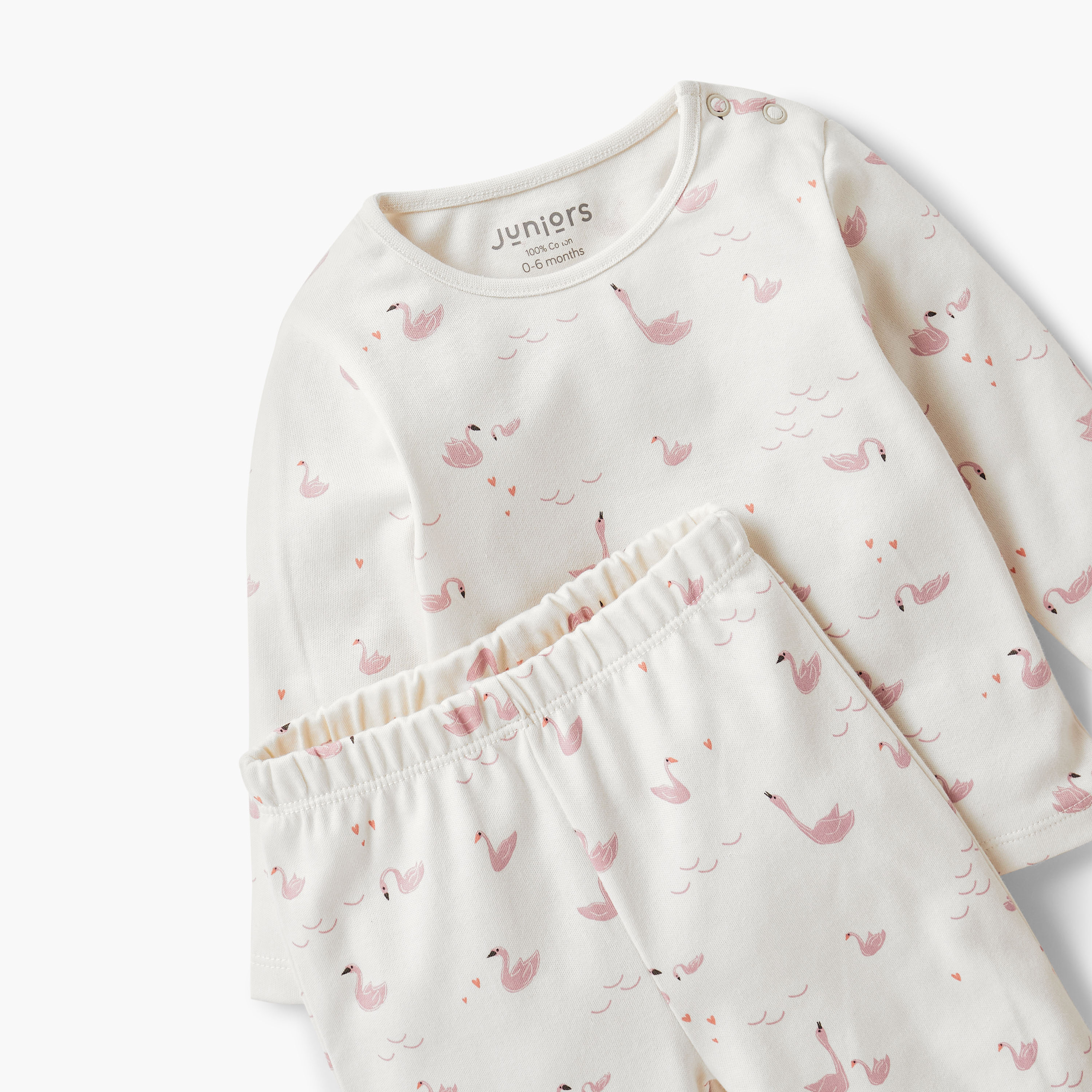 Juniors Swan Print T-shirt and Pyjama Set-baby-girls-clothing-nightwear-pyjamasets-image-4