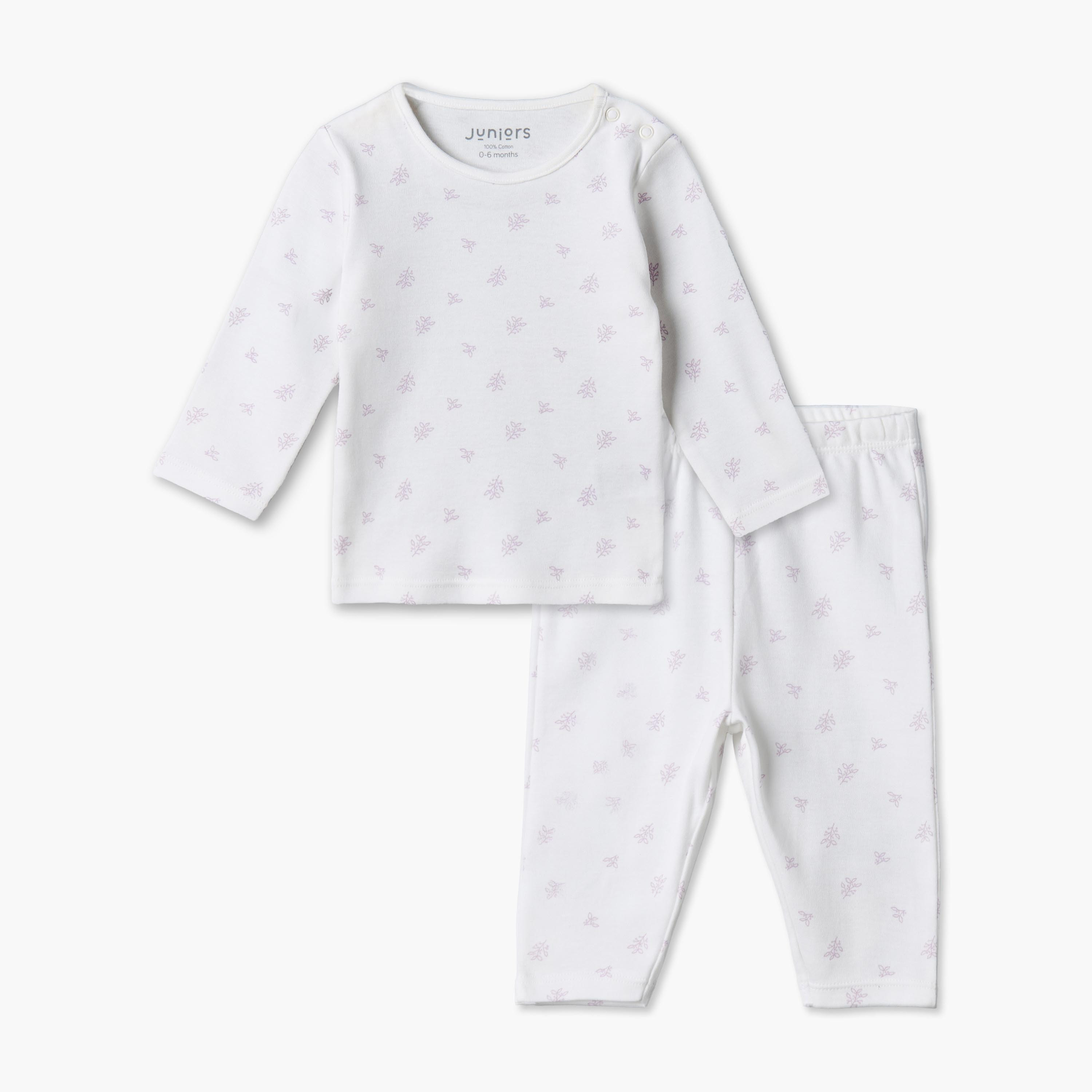 طقم بيجاما قطن بياقة مستديرة وأكمام طويلة وطبعات من جونيورز-baby-girls-clothing-nightwear-pyjamasets-image-1