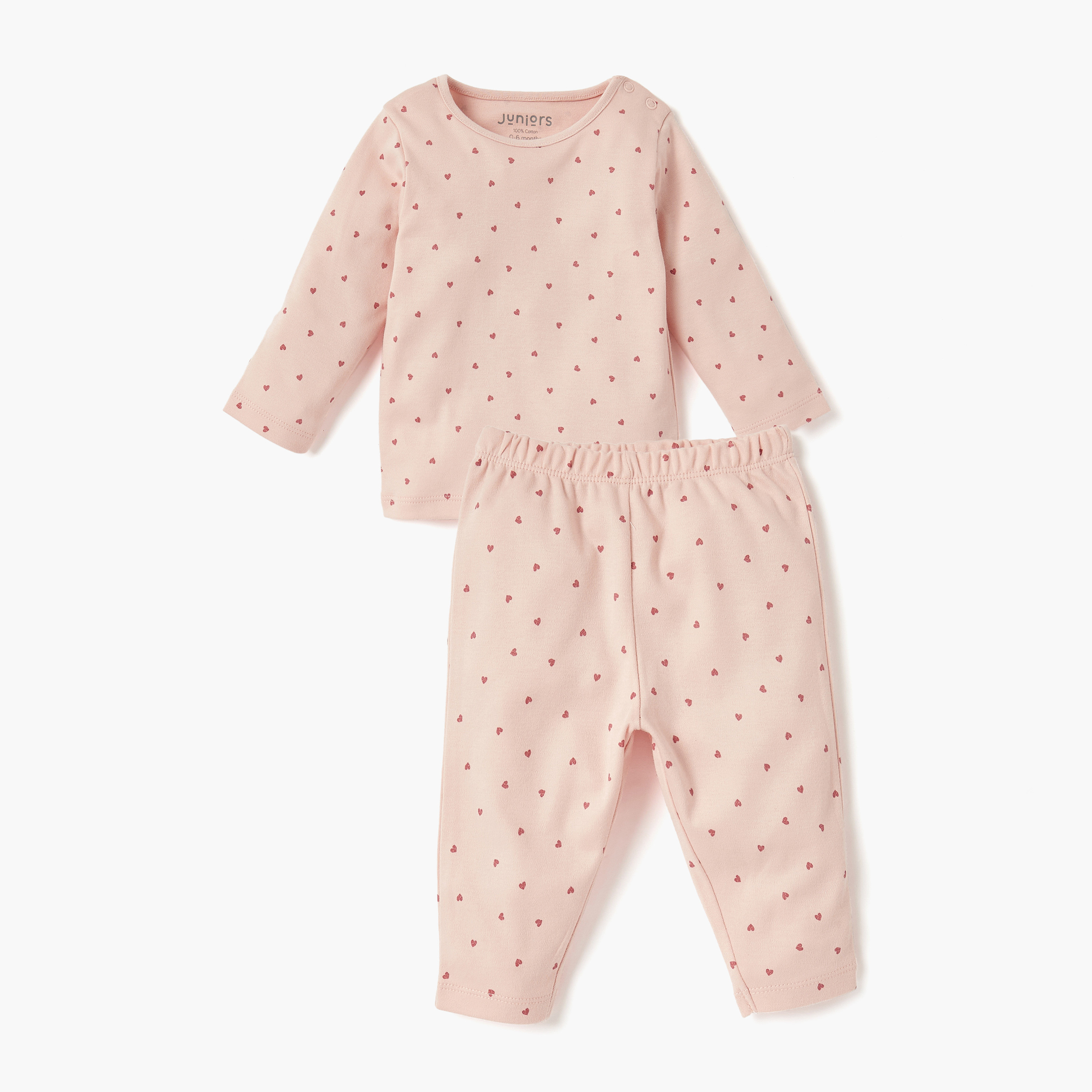 Juniors Heart Print T-shirt and Pyjama Set-baby-girls-clothing-nightwear-pyjamasets-image-1