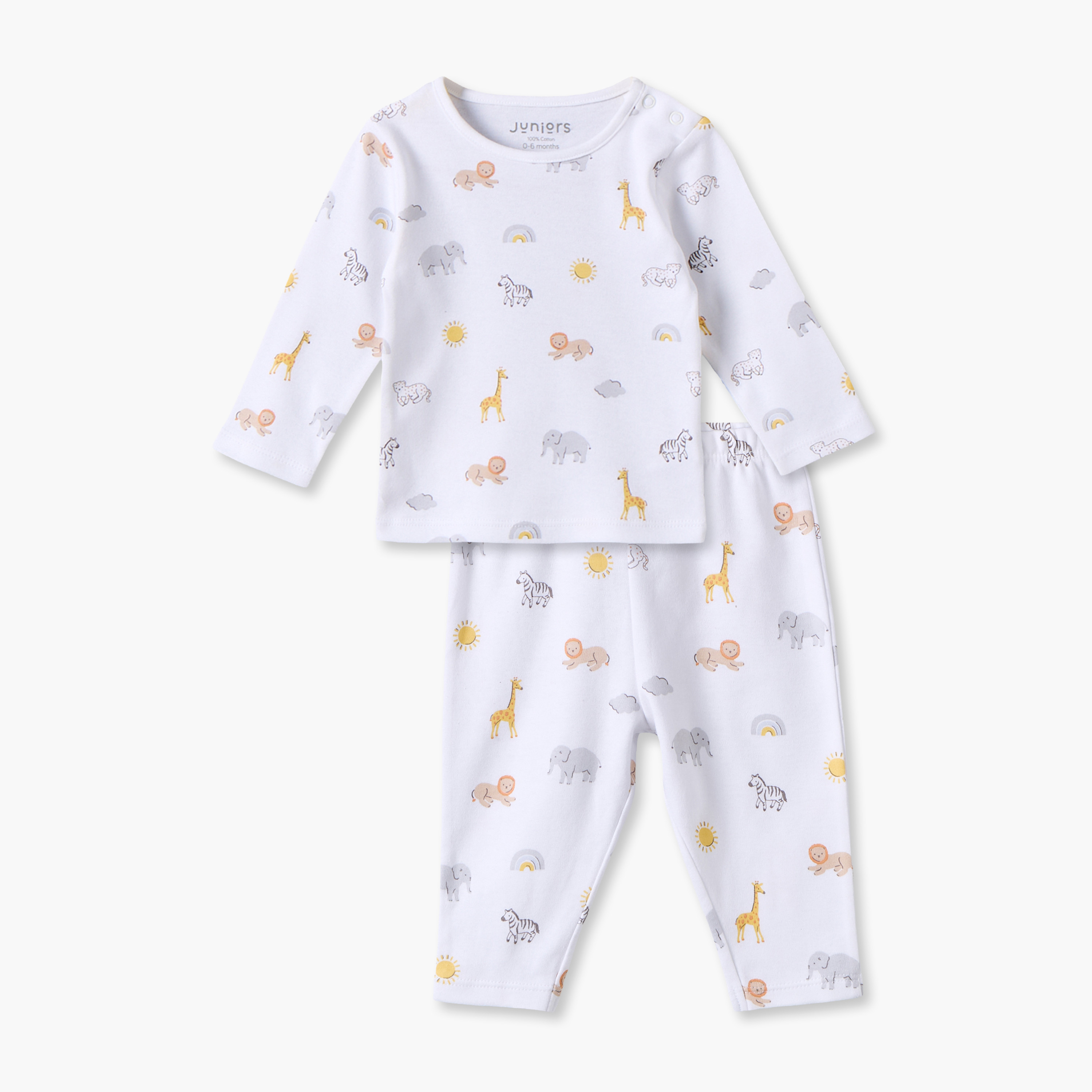 طقم بيجاما قطن بياقة مستديرة وأكمام طويلة وطبعات من جونيورز-baby-boys-clothing-nightwear-pyjamasets-image-1