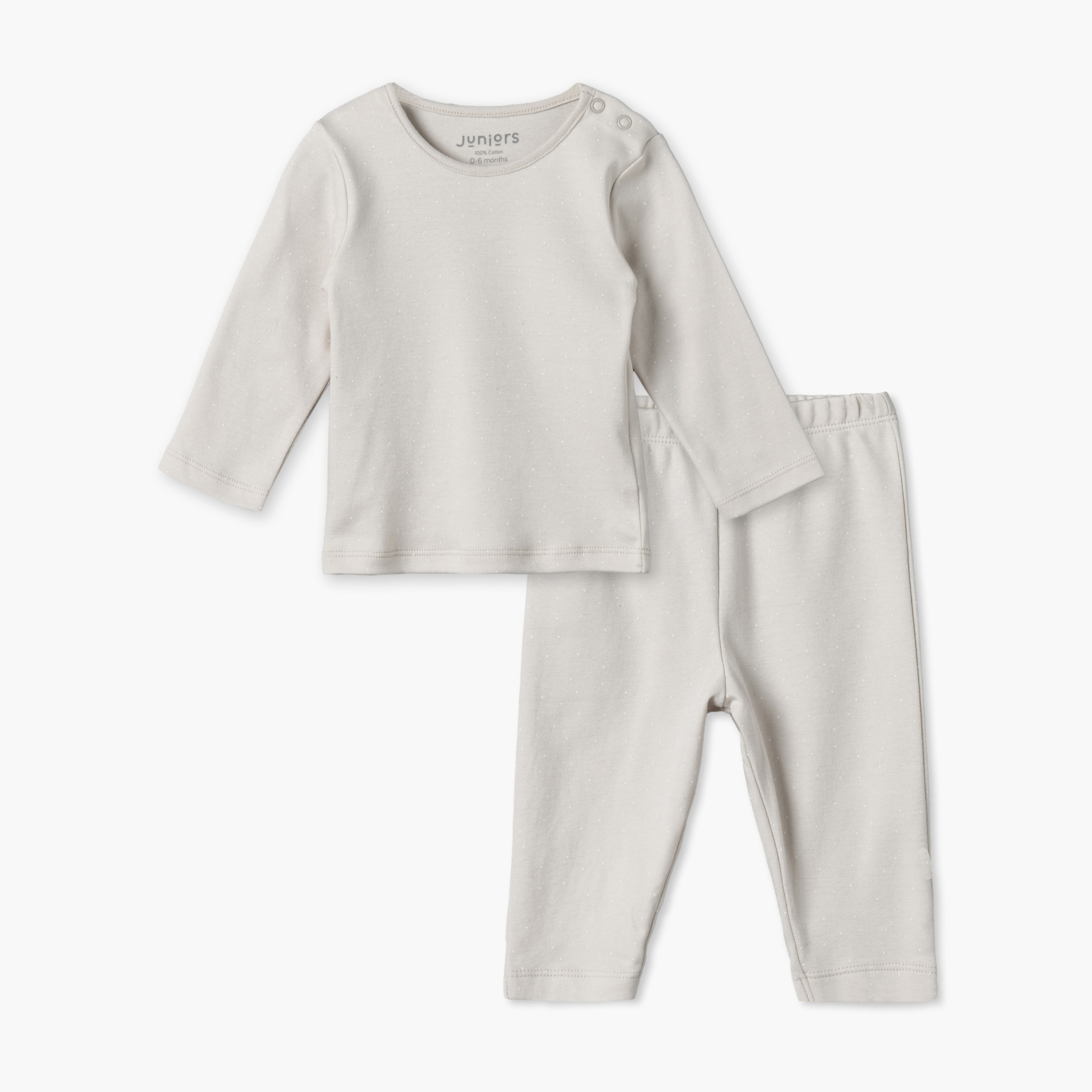 طقم بيجاما قطن بياقة مستديرة وأكمام طويلة وطبعات منقطة من جونيورز-baby-boys-clothing-nightwear-pyjamasets-image-1