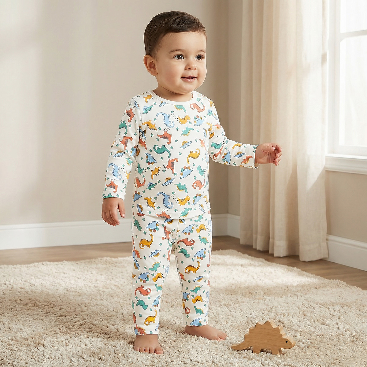 Juniors Dinosaur Print T-Shirt and Pyjama Set-baby-boys-clothing-nightwear-pyjamasets-image-1