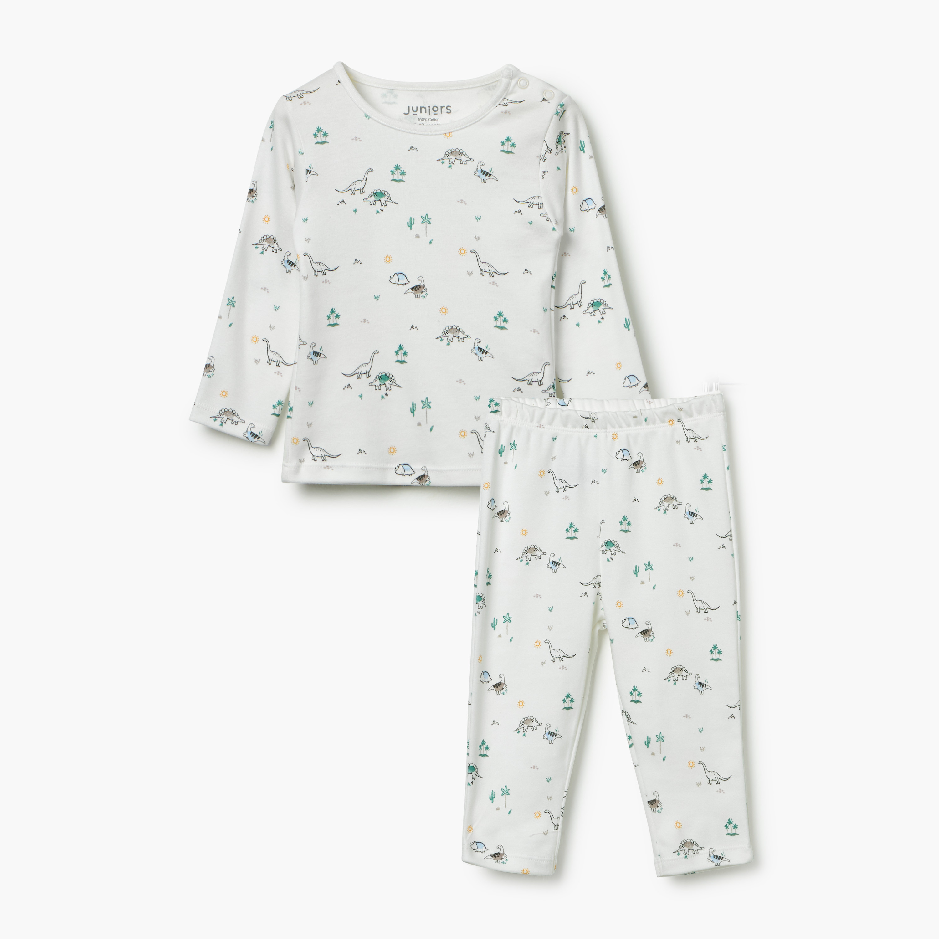 Juniors Dinosaur Print T-Shirt and Pyjama Set-baby-boys-clothing-nightwear-pyjamasets-image-1